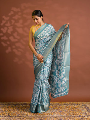 By Printed Style With Zari border Saree