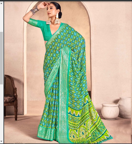 Tanmira New Special  Georgette  Patola Style With Hand print Work saree