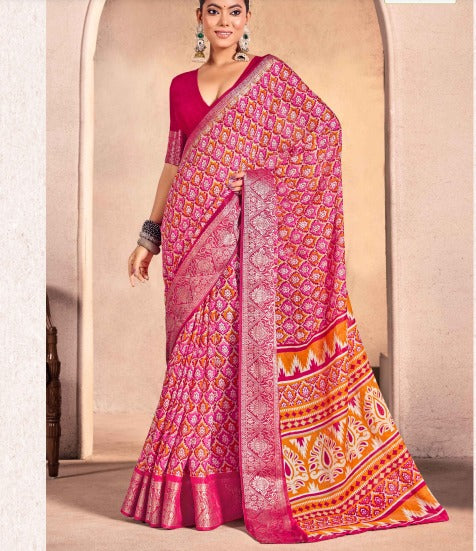 Tanmira New Georgette  Patola Style With Hand print Work saree
