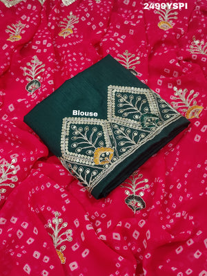  Georgette Bandhani Style Fabric with Sequin Embroidery Work Saree for wedding 