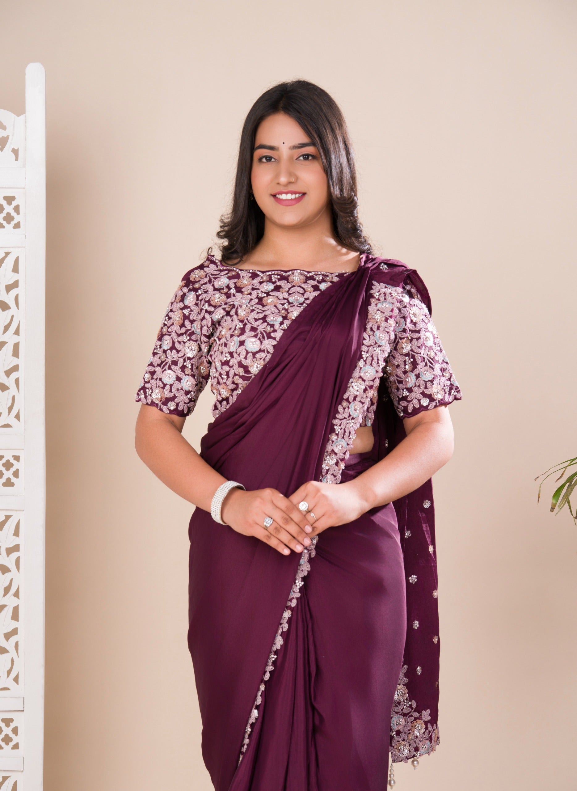 Tanmira New Latest Chinon Silk Ready Style With Sequence Embroidery Work Saree VSW