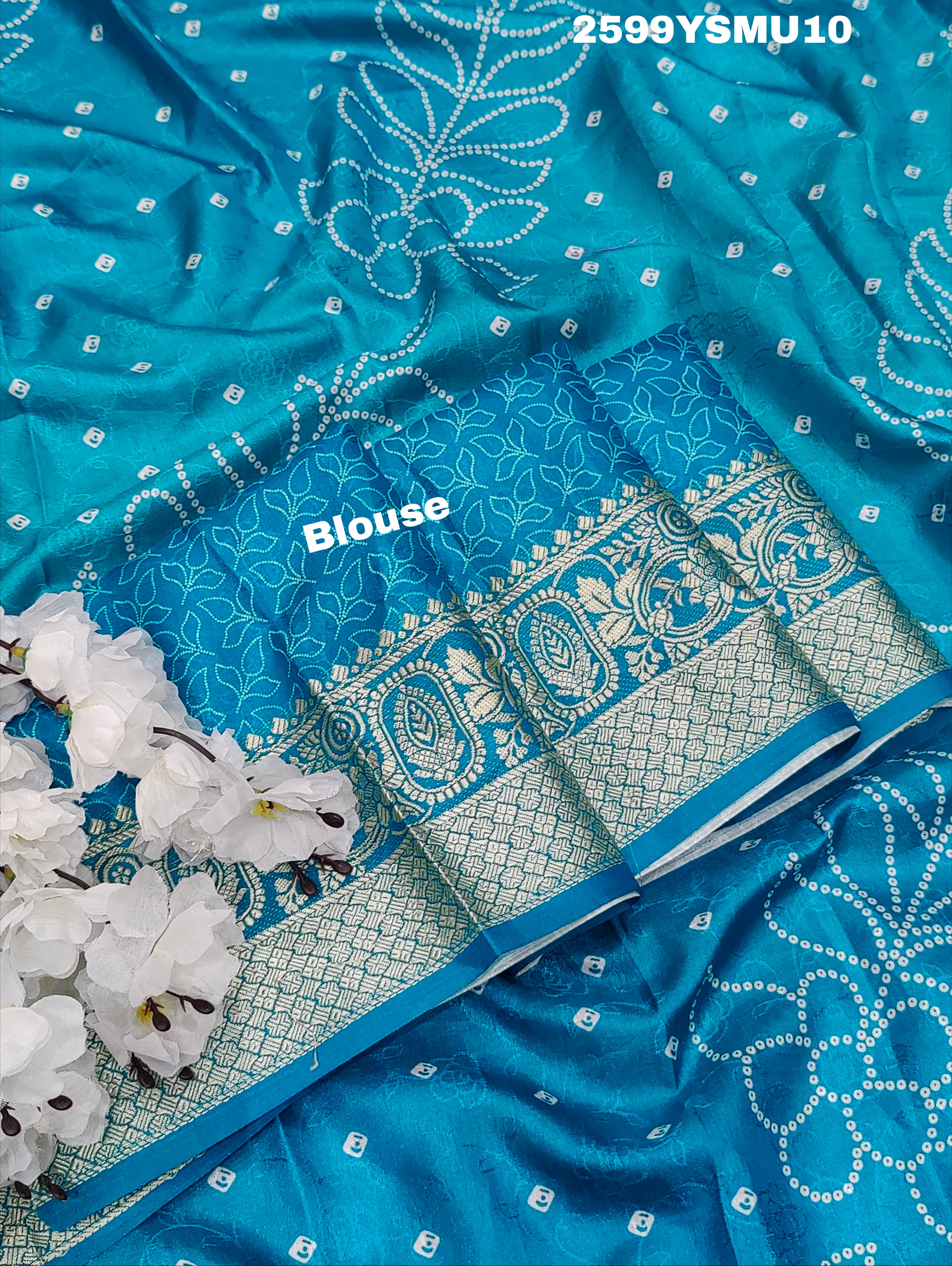  Silk Bandhani Style With Zari border Saree under 1500