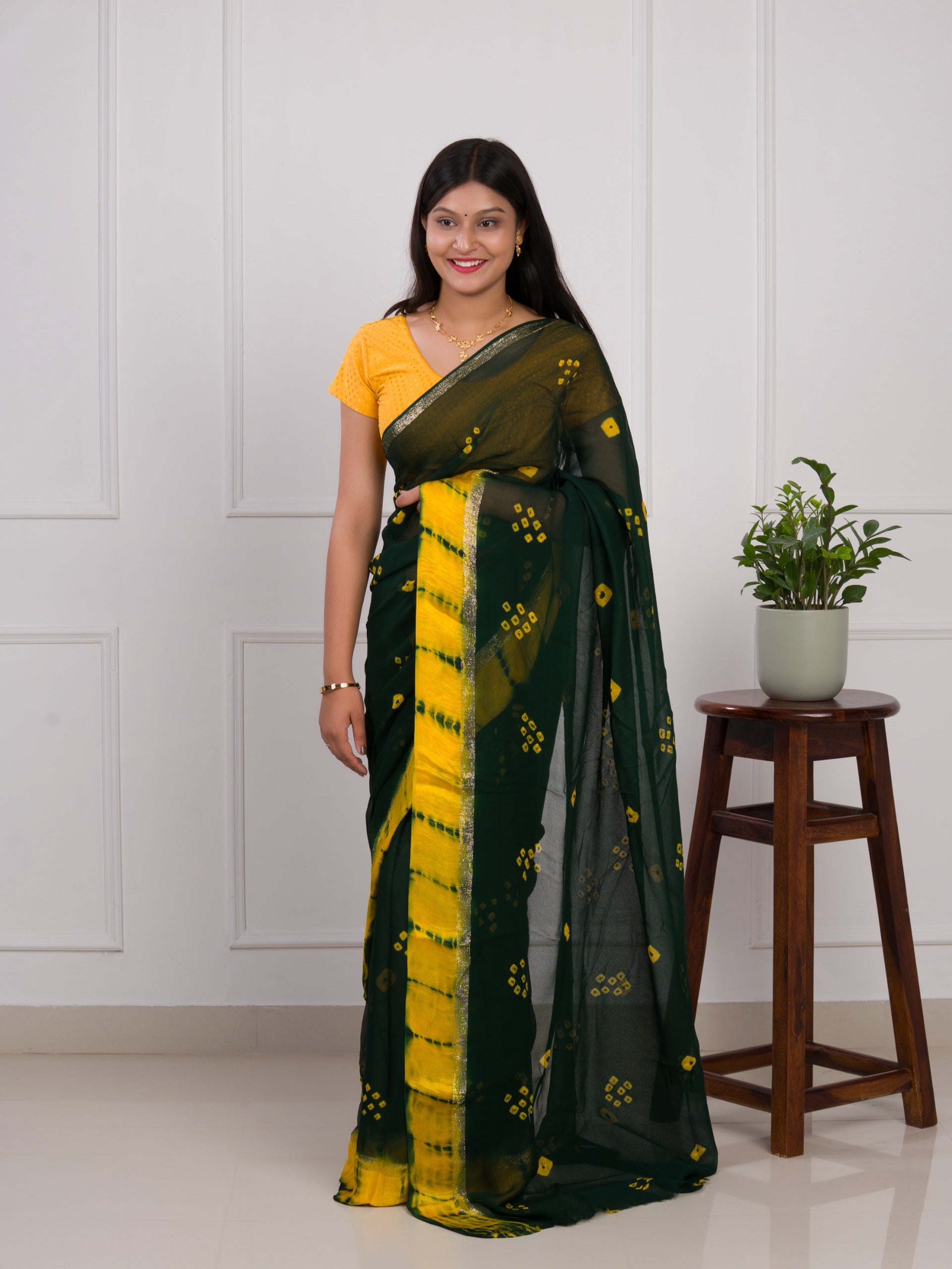 Tanmira Latest New Pure Georgette Gulti Bandhej Satin Patta Border Saree With Blouse RTK