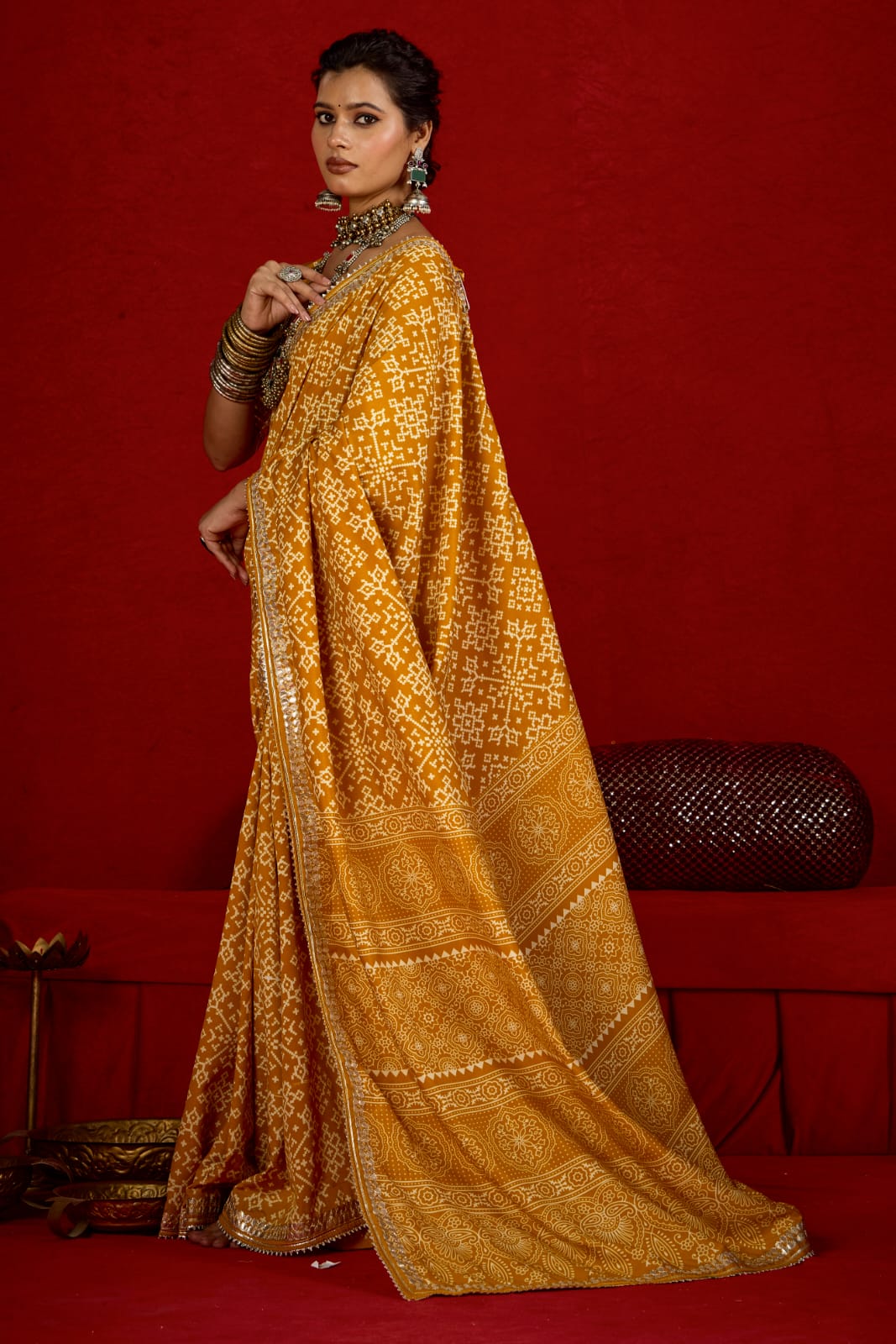 Tanmira New Spiceal Modal Silk Ajrakh Style With Gotapatti Work Saree STR