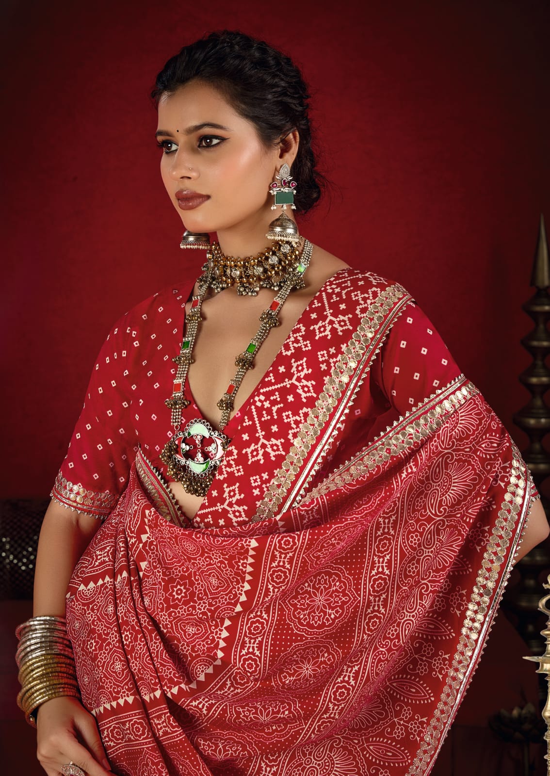 Tanmira New Modal Silk Ajrakh Style With Gotapatti Work Saree STR