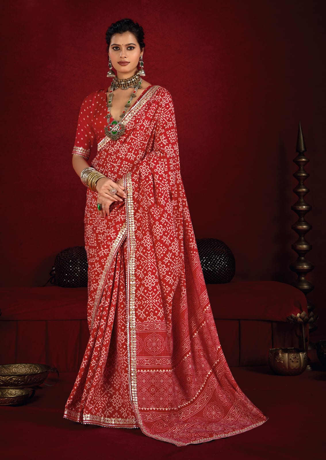 Tanmira New Modal Silk Ajrakh Style With Gotapatti Work Saree STR