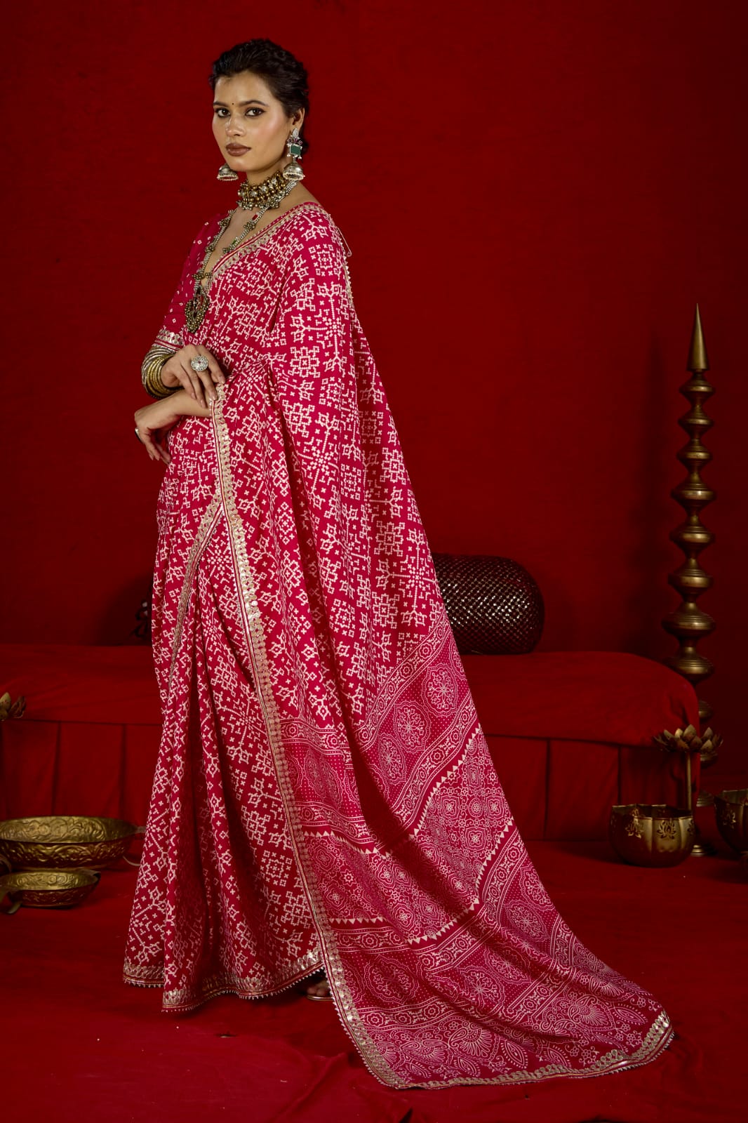 Tanmira New Arrival Modal Silk Ajrakh Style With Gotapatti Work Saree STR
