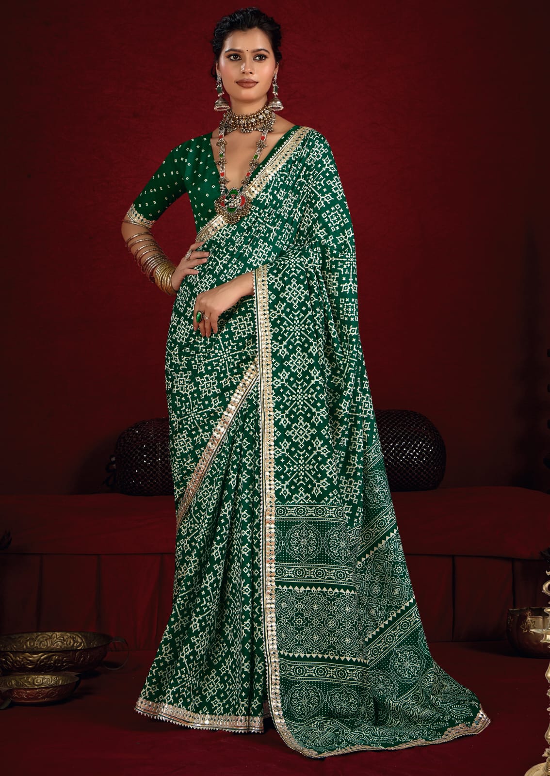 Tanmira New Launch Modal Silk Ajrakh Style With Gotapatti Work Saree STR
