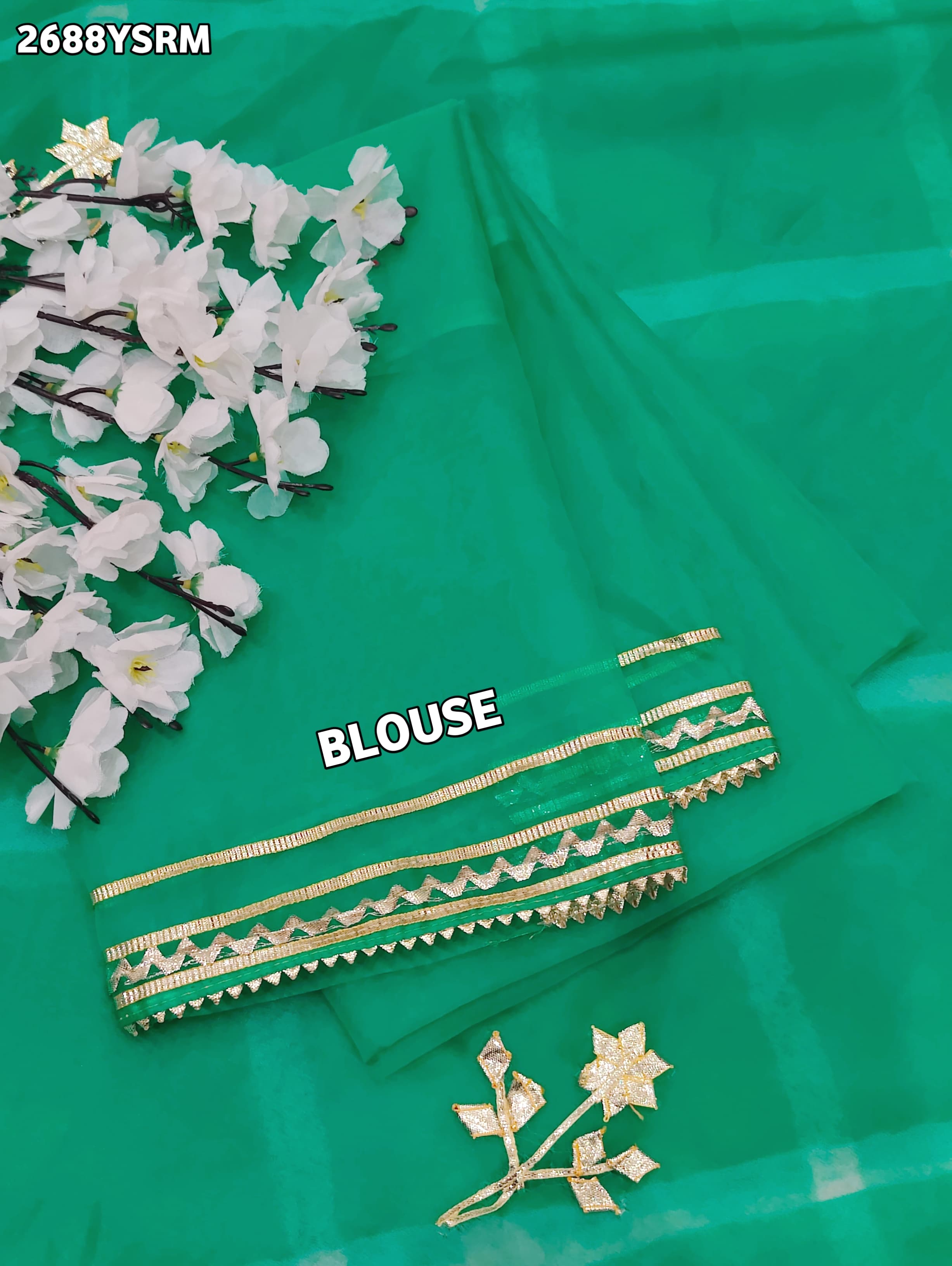 Teal sareewith Silver  patterns   Organza Leheriya Style With Gotapatti Work 