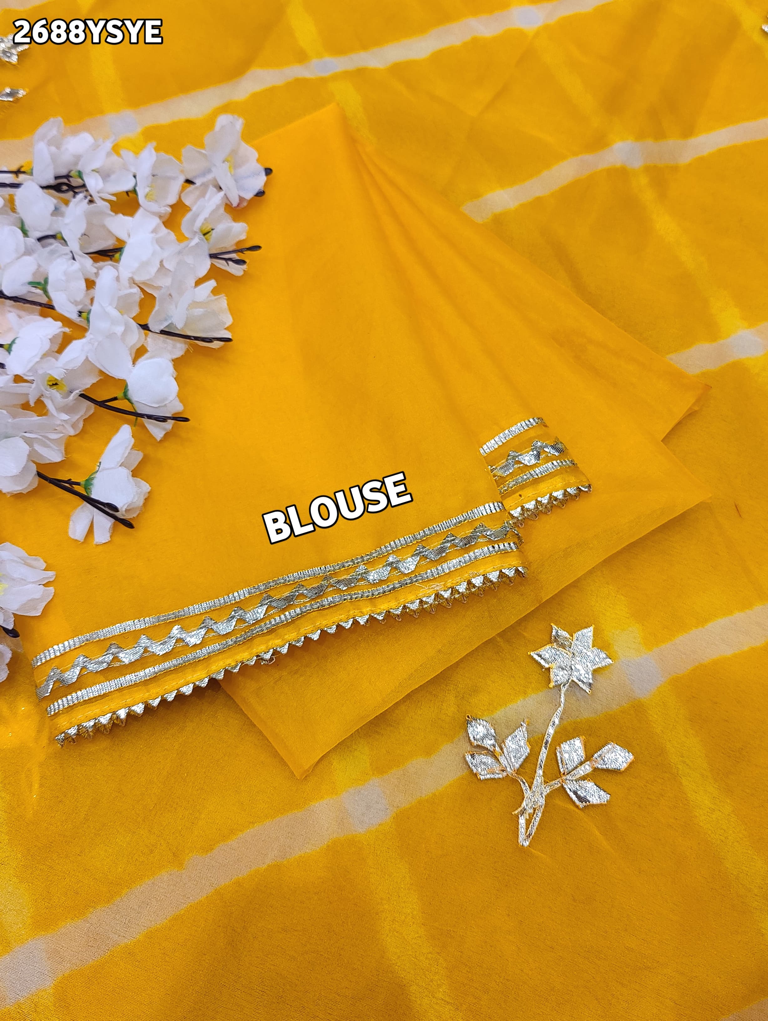  Organza Leheriya Style With Gotapatti Work Saree in Yellow colour