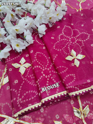 Wine saree with gold patterns Chiffon Bandhani Style With Gotapatti Work Saree