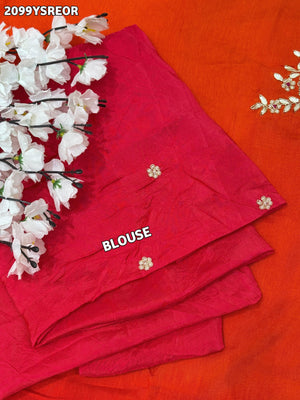 Red and orange saree with zardozi work and Banarasi style