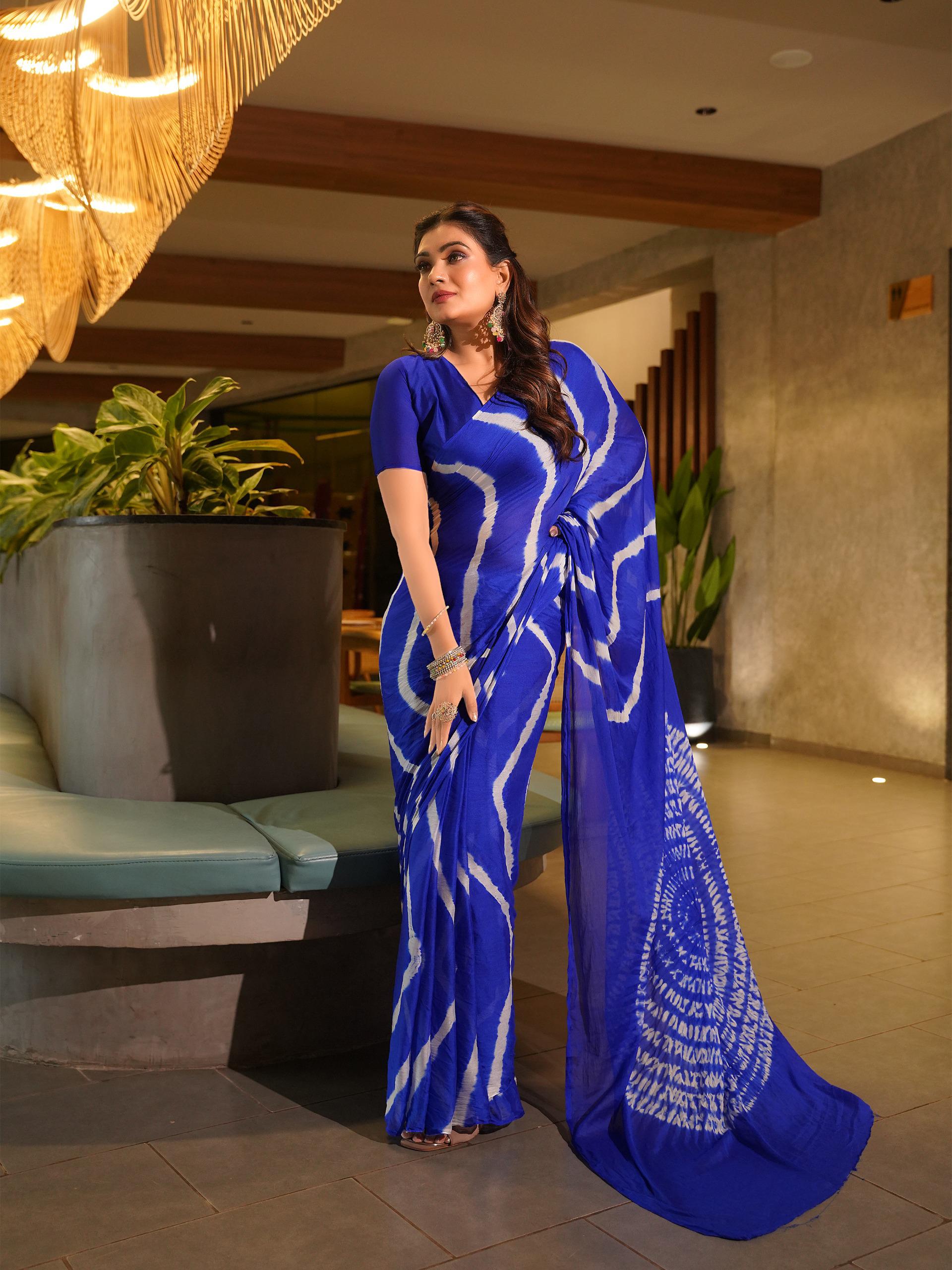 Tanmira  New Beautiful Chinon Saree in Leheriya Pattern Saree KRN