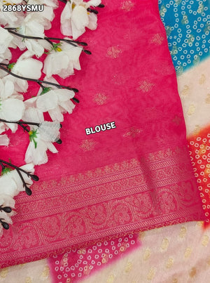 By Bandhani Saree  With Zari Border Work