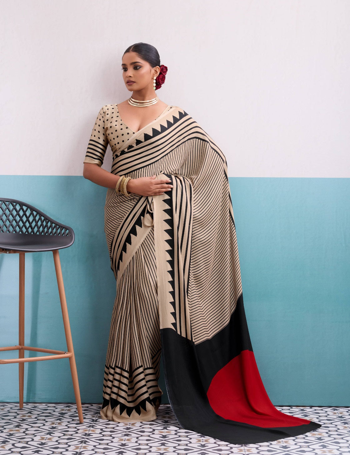 By Printed Saree With Casual Wear 