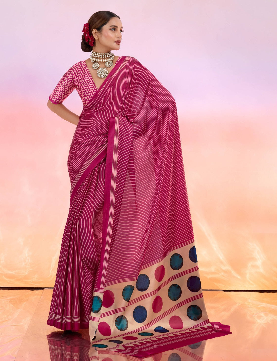 By Printed Saree With Casual Wear 