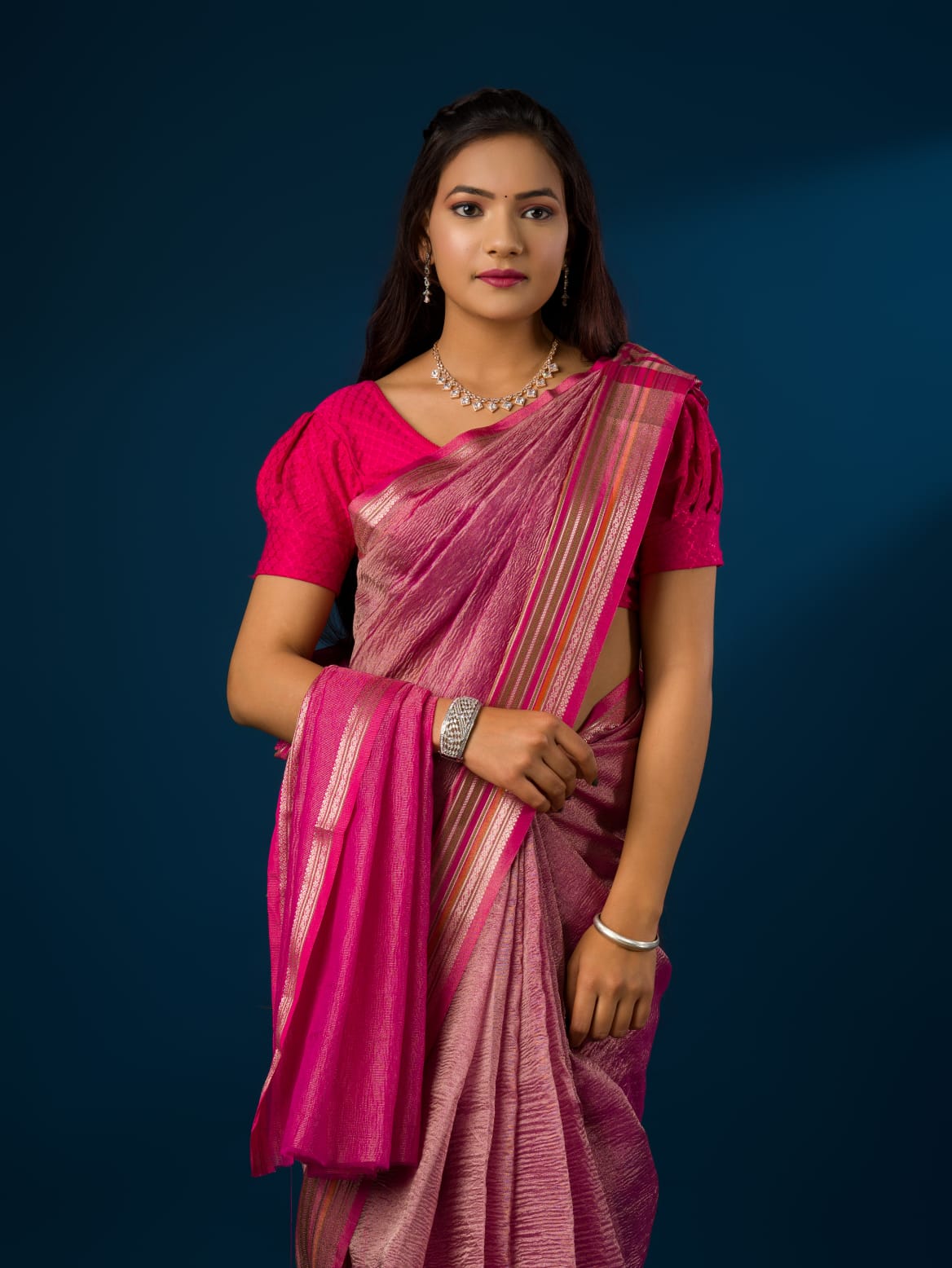 A pink banarasi silk saree 