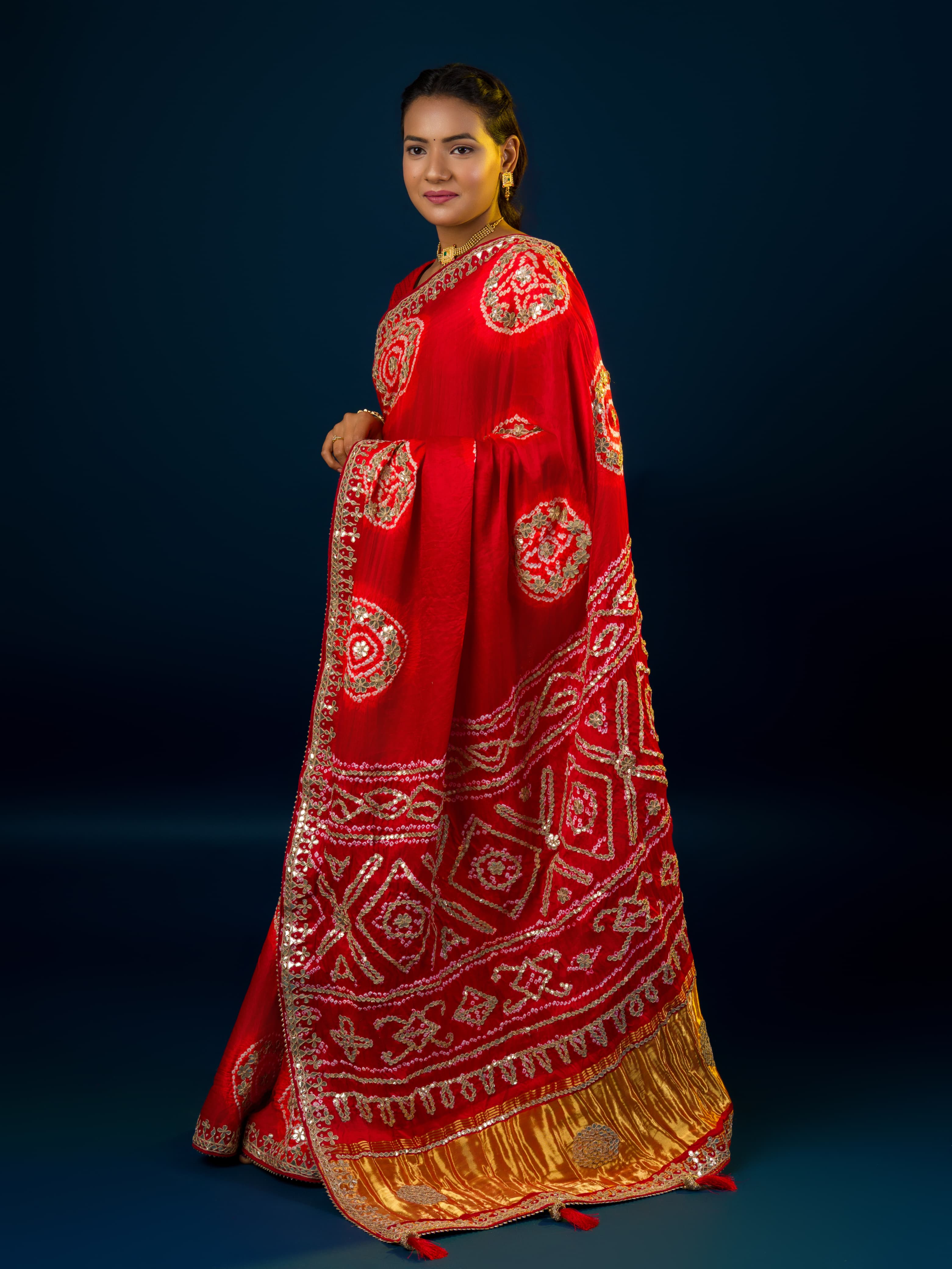 Tanmira Latest New Pure Gaji Silk Handmade Bandhej Gotapatti Laddu Bandhej Saree  AMT Mehroon