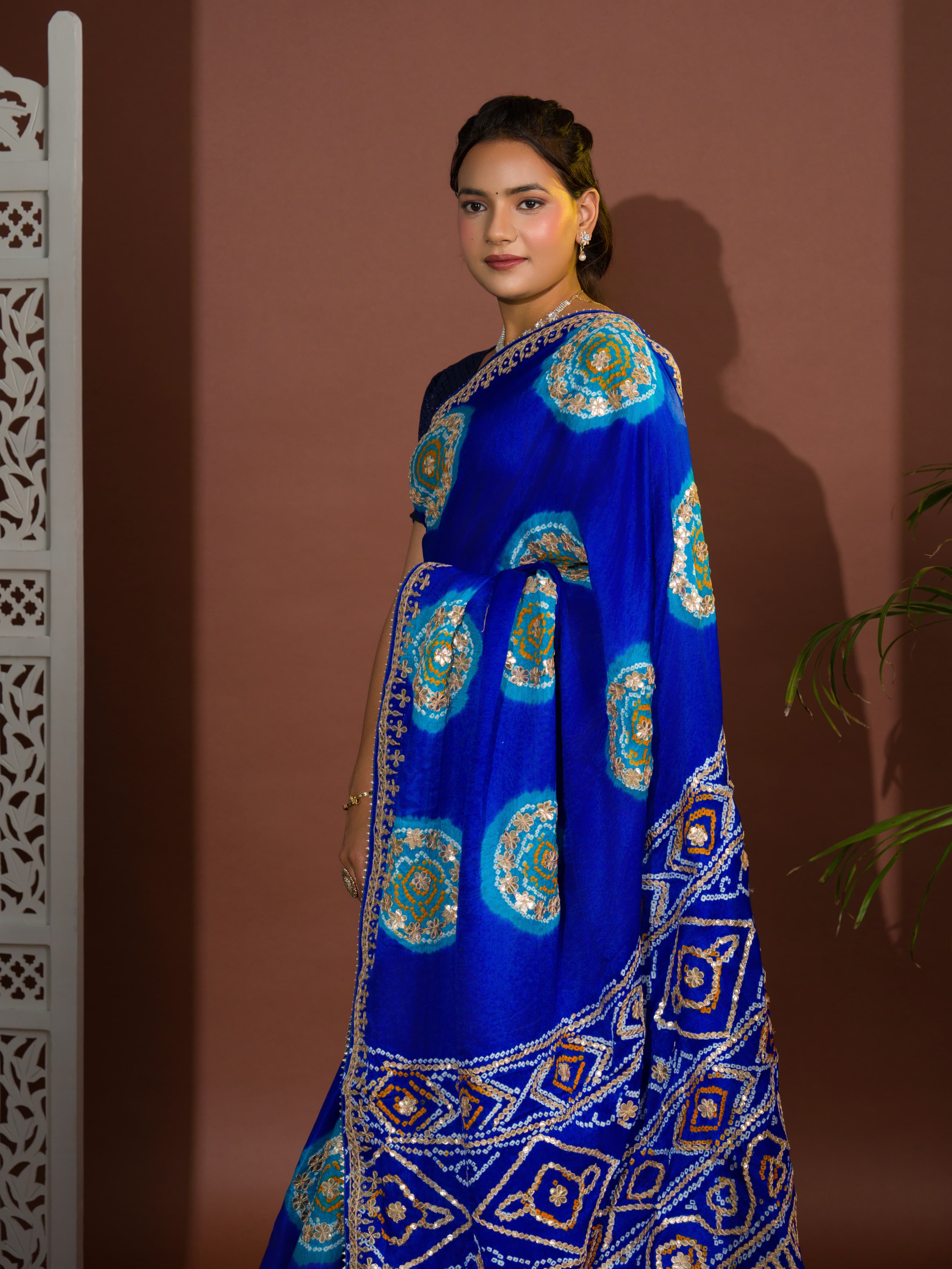 Tanmira Latest New Pure Gaji Silk Handmade Bandhej Gotapatti Laddu Bandhej Saree  Firozi AMT Blue