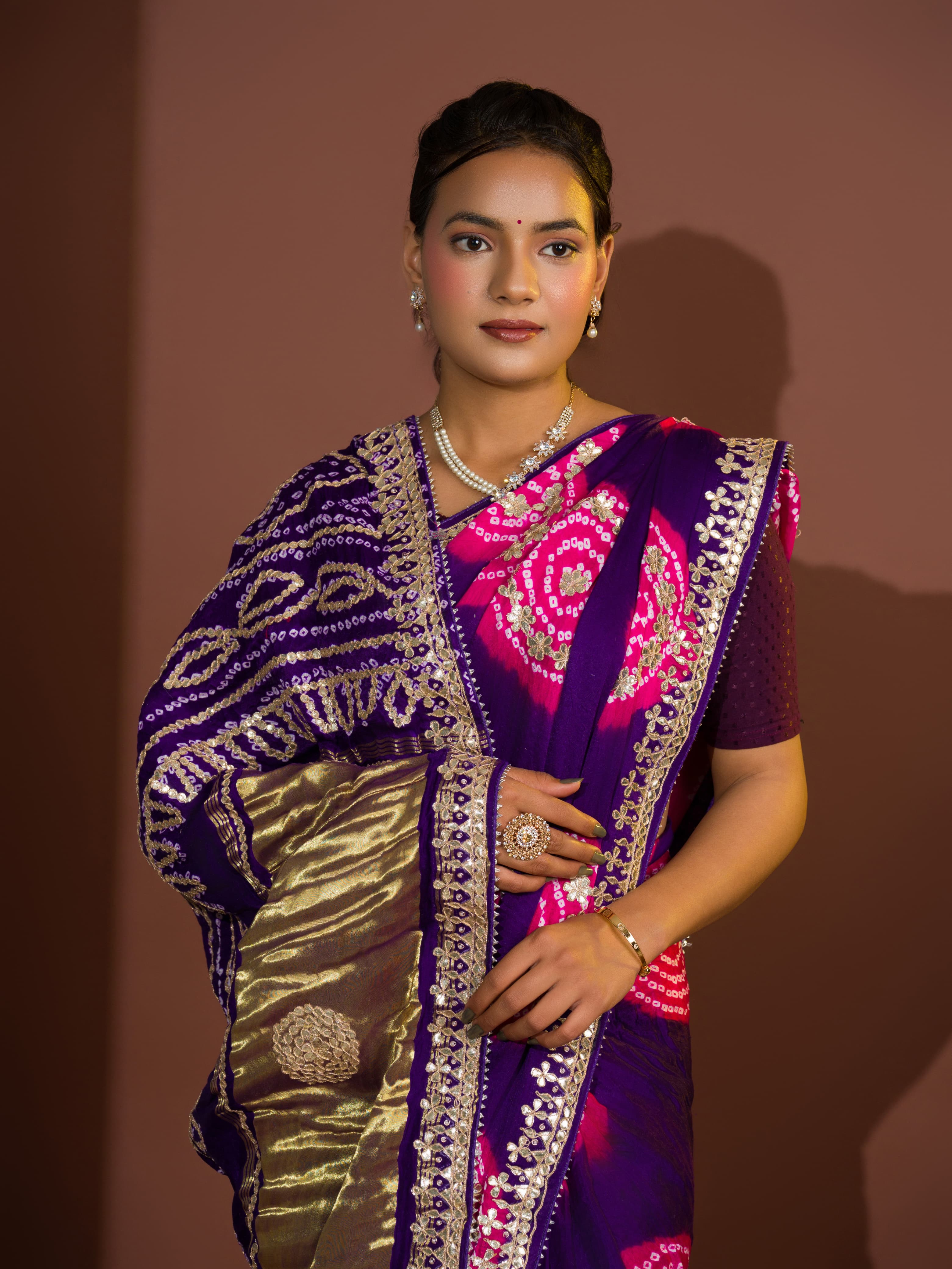 Tanmira Latest New Pure Gaji Silk Handmade Bandhej Gotapatti Laddu Bandhej Saree  AMT Purple