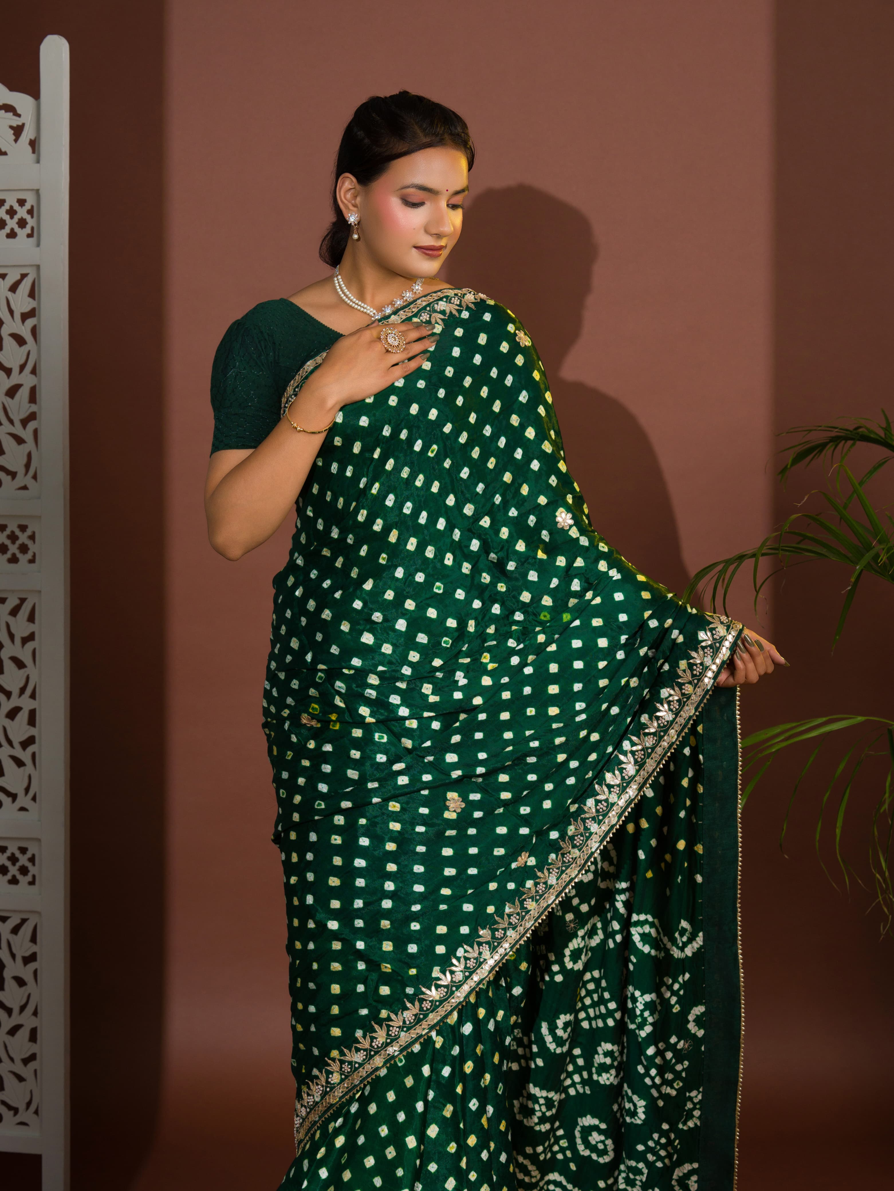 Tanmira Modal Gaji Silk Bandhej Gotapatti Work Saree  AMT