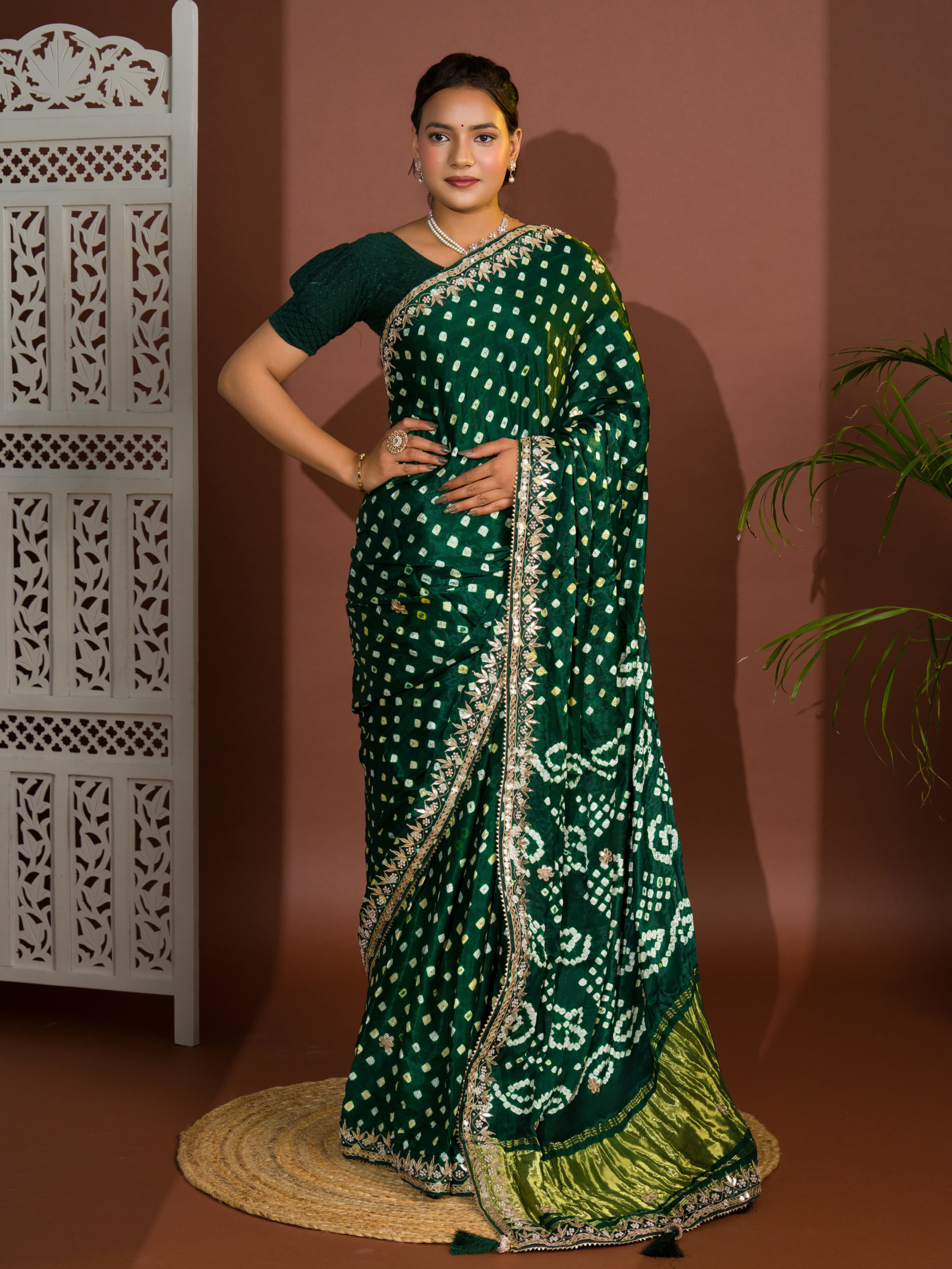 Tanmira Modal Gaji Silk Bandhej Gotapatti Work Saree  AMT