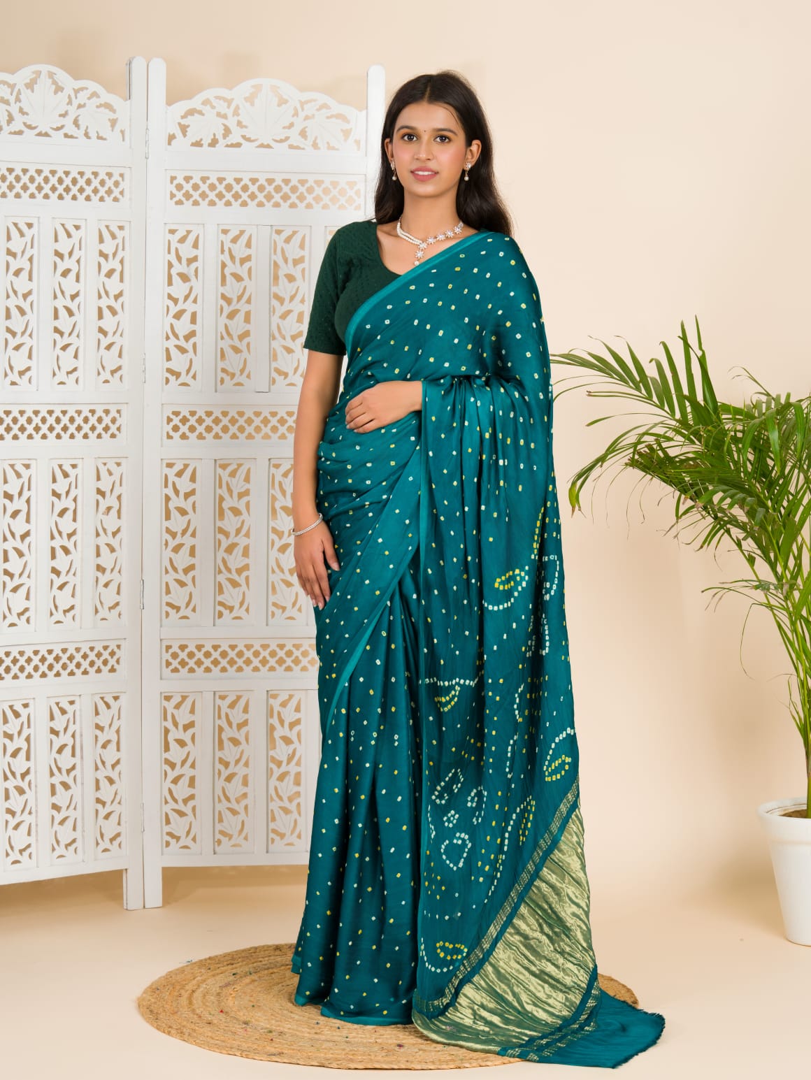Tanmira Modal Gaji Silk Bandhani Ekdana Handmade Bandhej Saree with Lagdi Patta Pallu  RJB