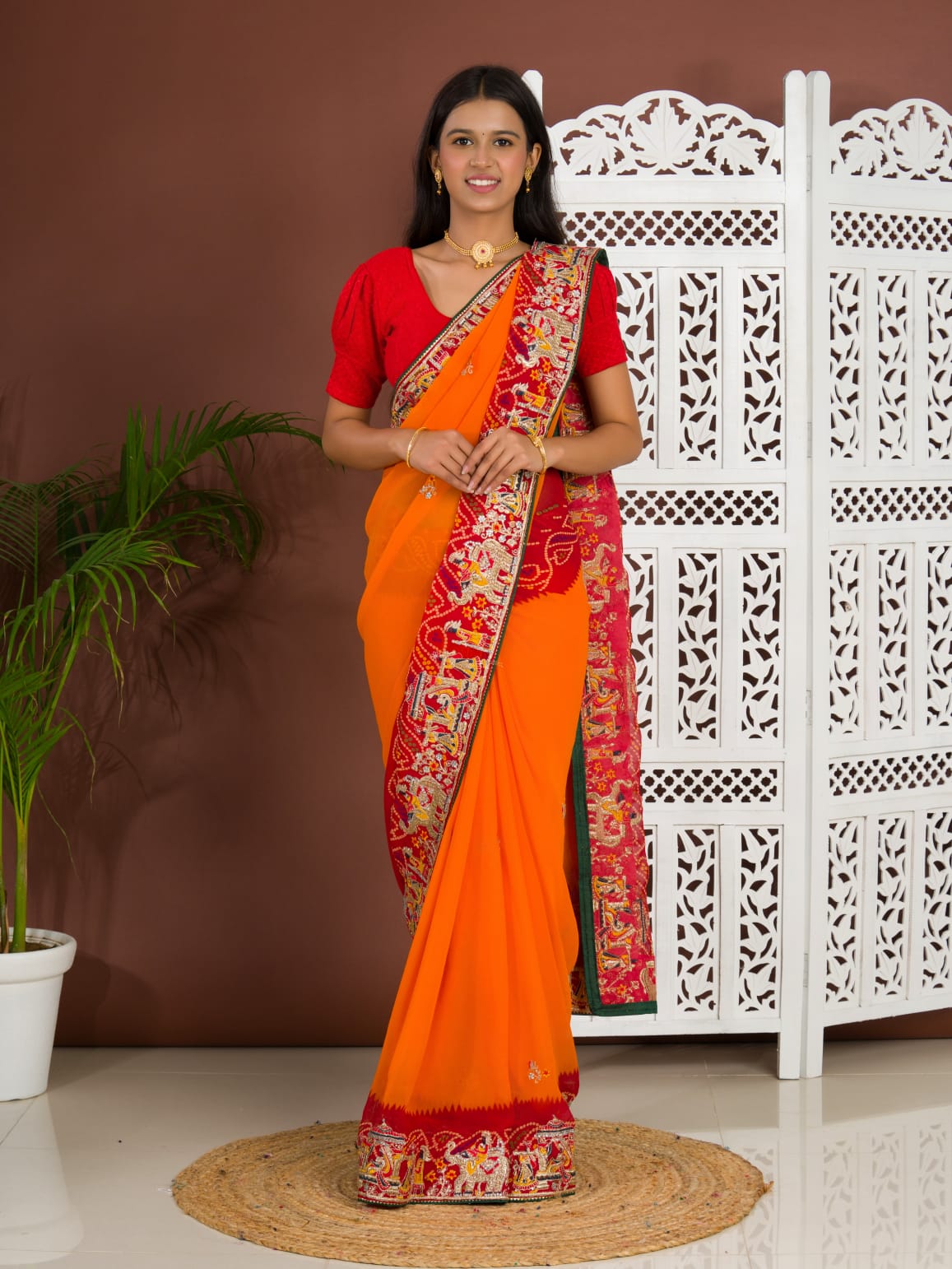 Tanmira Rajasthani Traditional Pure Georgette Chunari Pila Saree