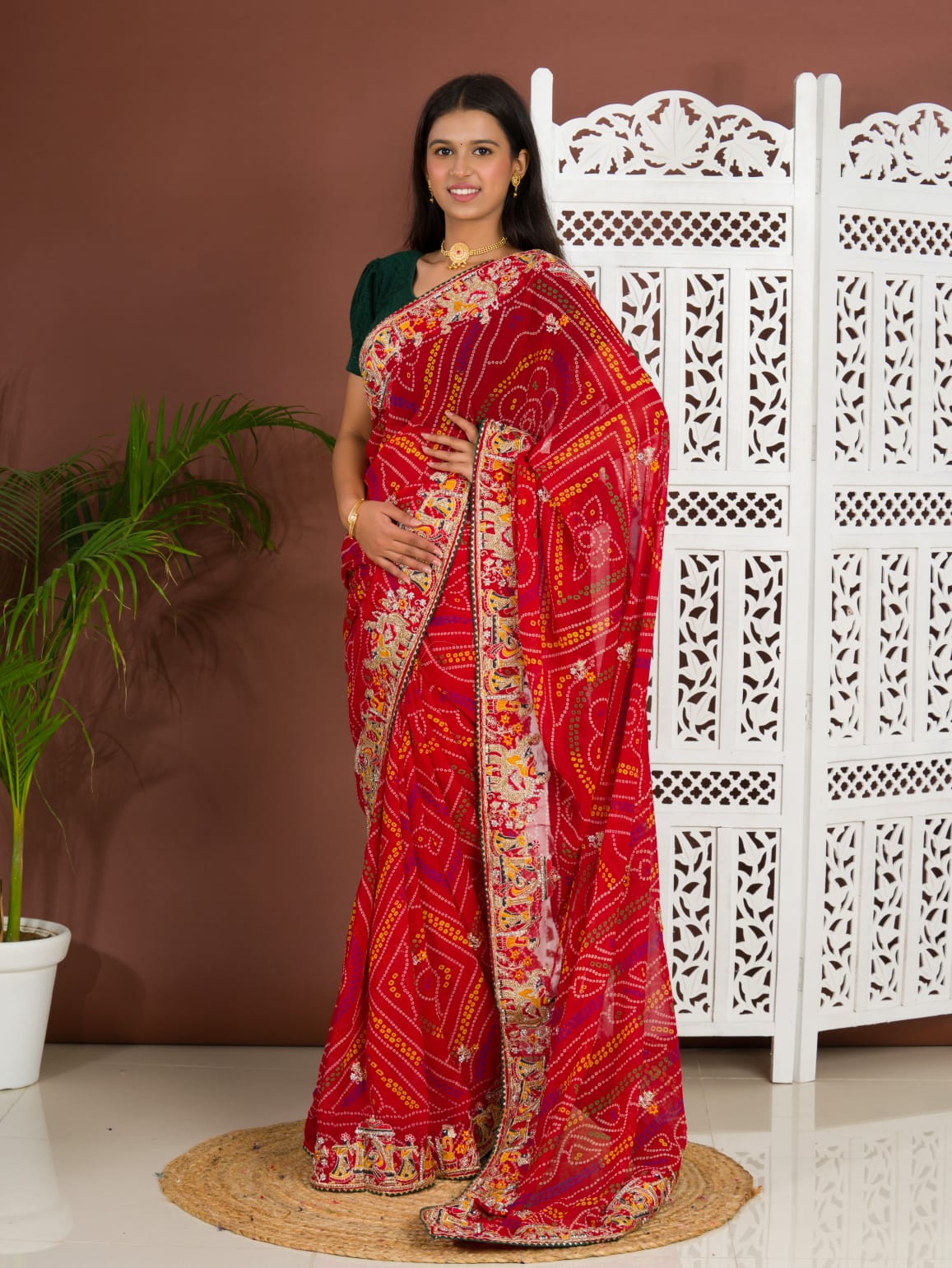 Tanmira New Beautiful Rajasthani Traditional pure Georgette Chunri Saree