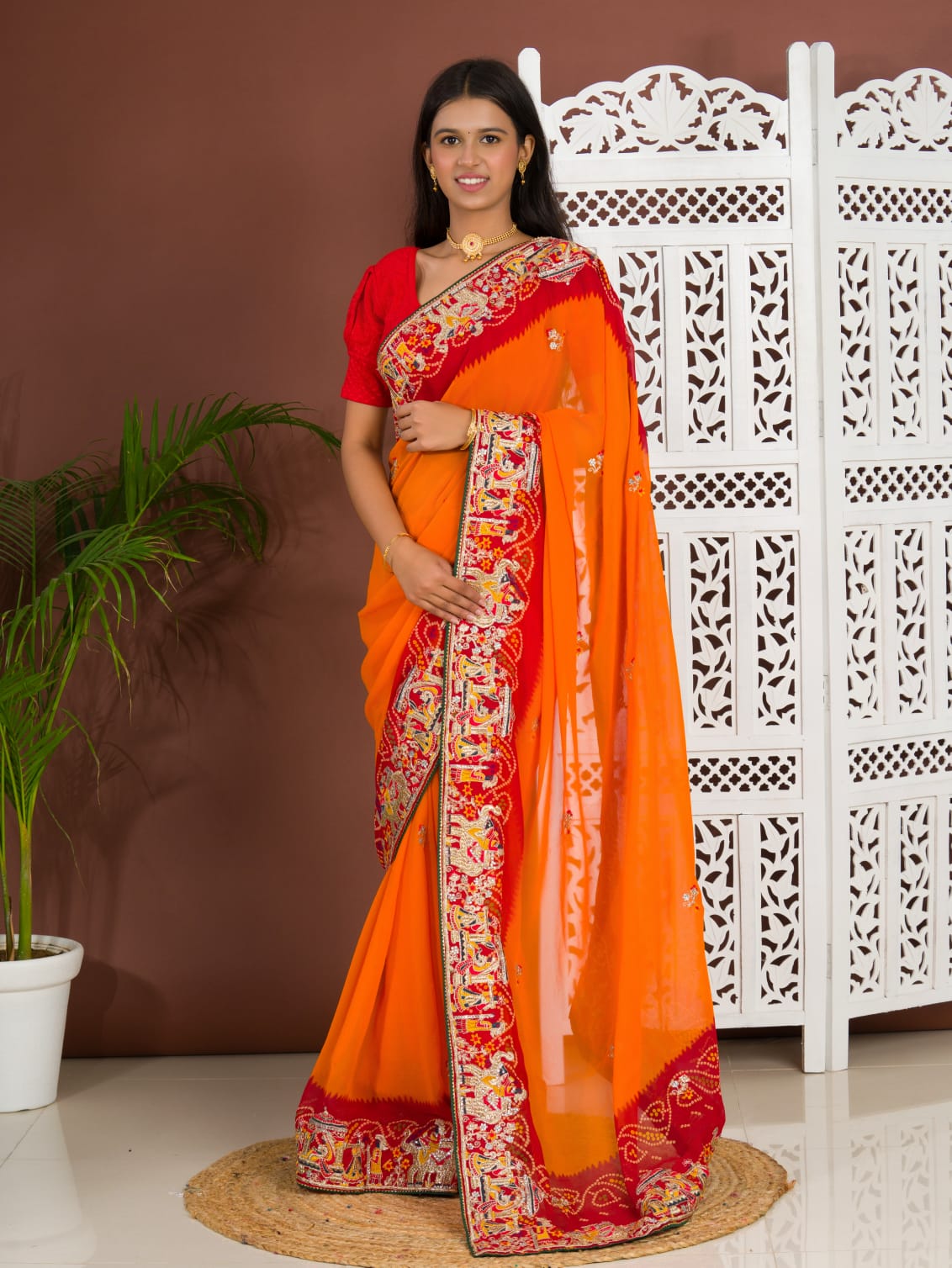 Tanmira Rajasthani Traditional Pure Georgette Chunari Pila Saree