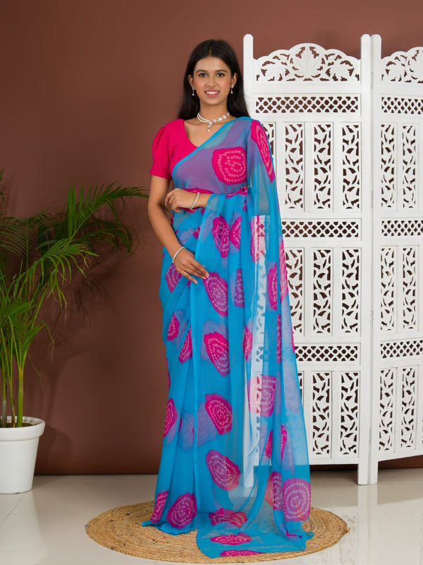 Tanmira Summer Special Rajasthani Royal Georgette Bandhani Sarees Sky Blue