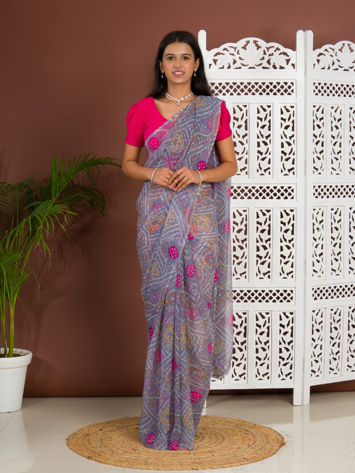 Tanmira Rajwadi Style Royal Georgette Bandhani Sarees Grey