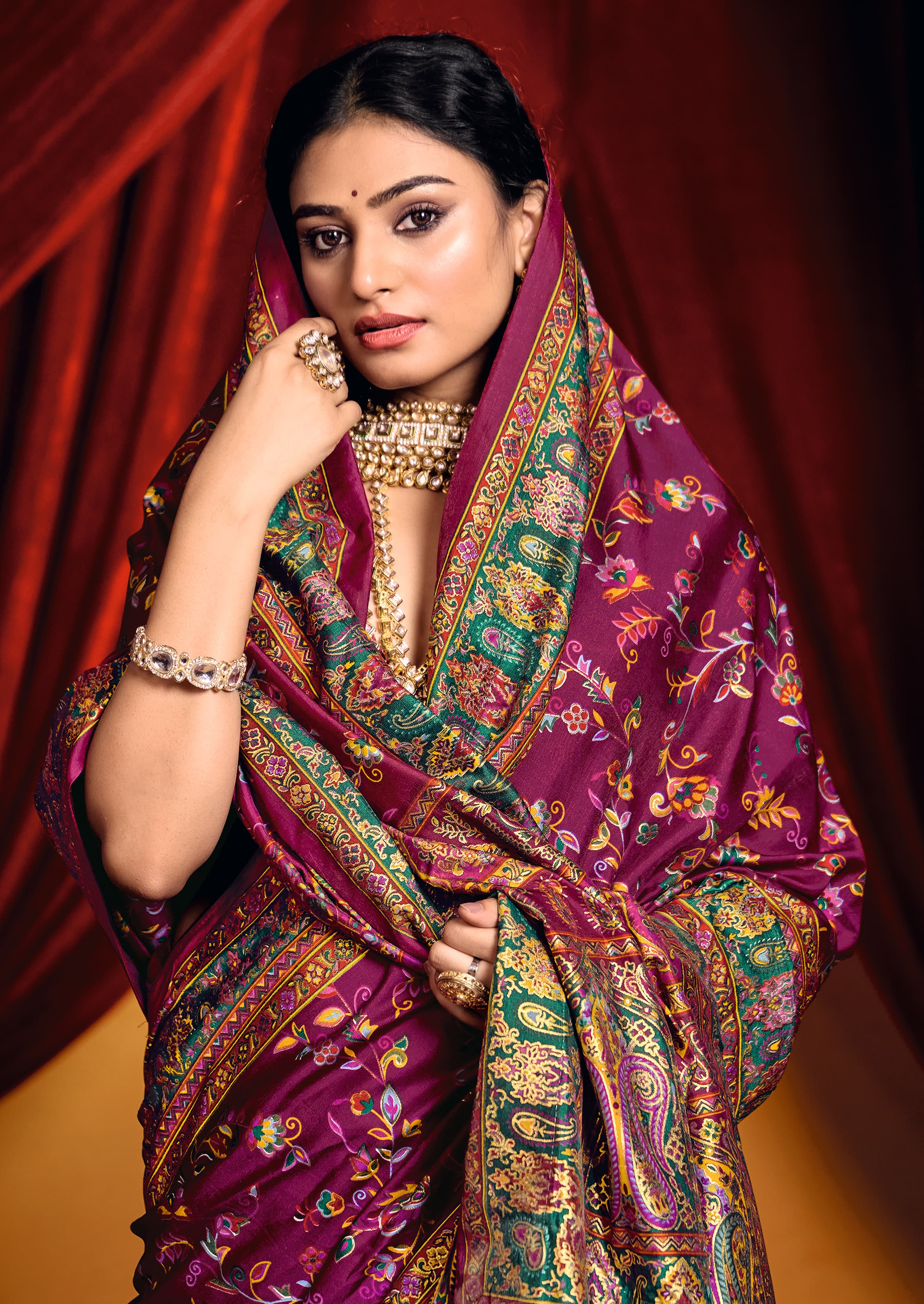 Tanmira New Pashmina Silk Foil Print Style With Meenakari Print Saree STR