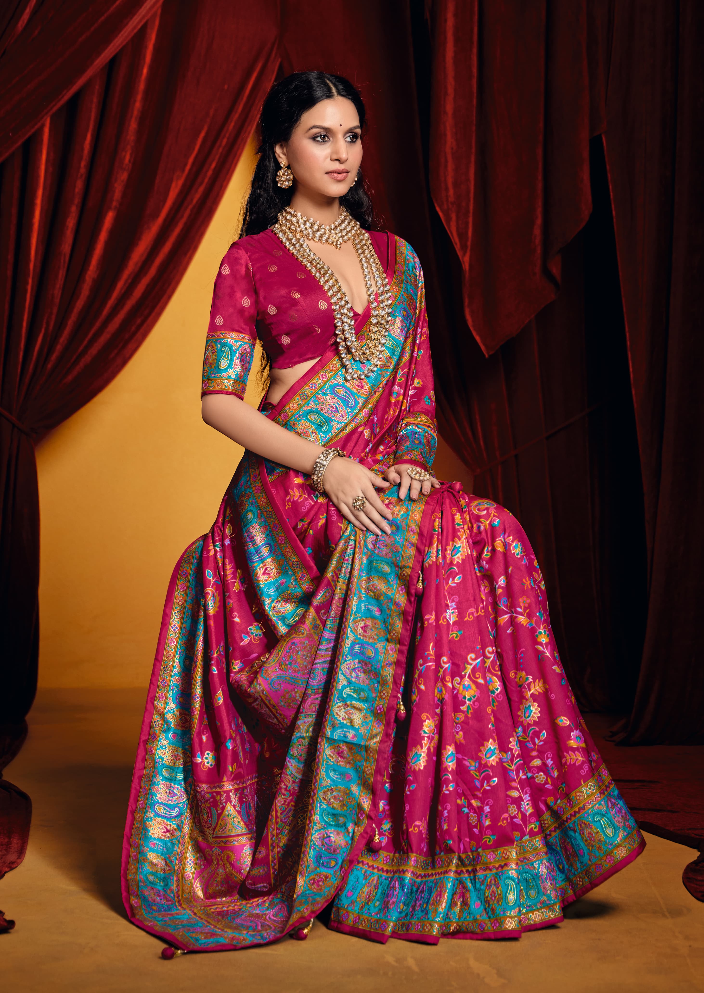 Tanmira New Special  Pashmina Silk Foil Print Style With Meenakari Print Saree STR