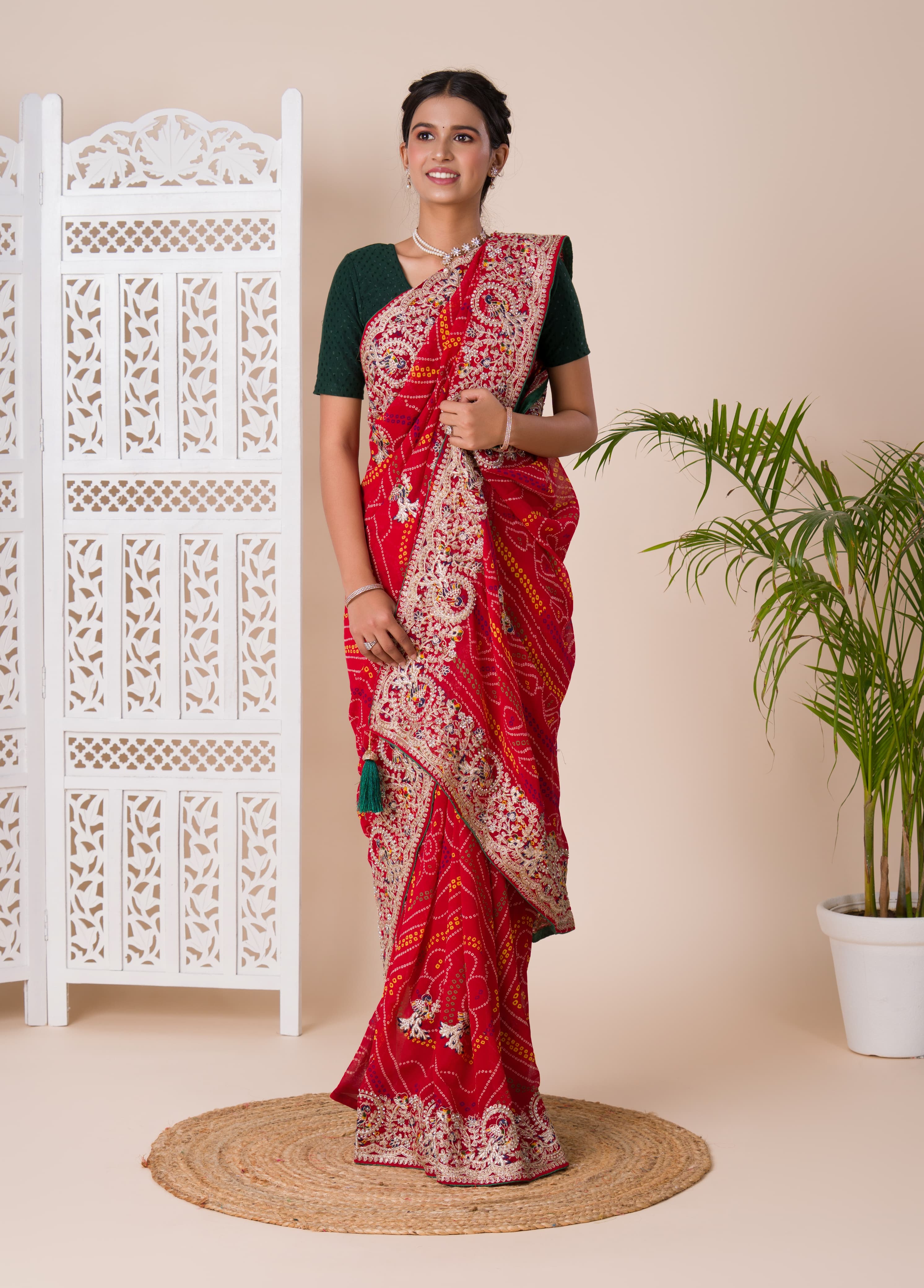 Tanmira Pure Georgette Marwadi Traditional Chundi Saree  SWA