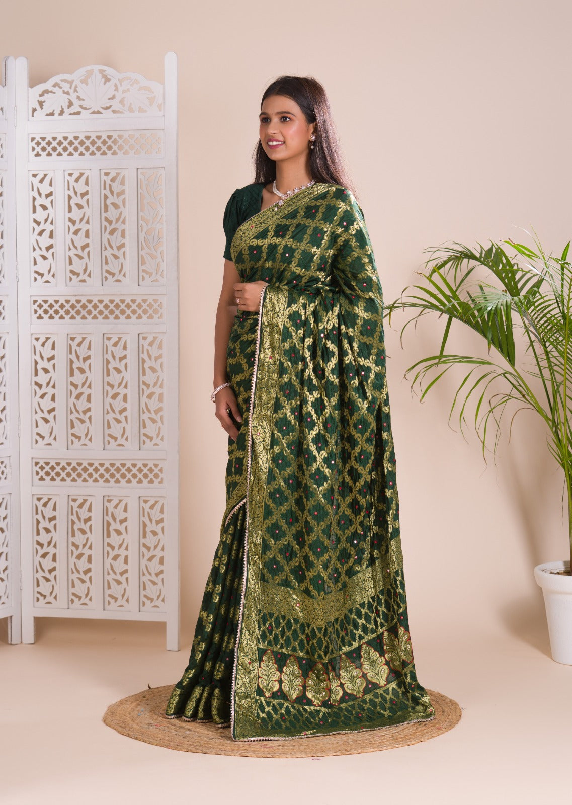 Tanmira New Gharchola Banarasi Silk Fabric With Heavy Zari Work Saree KML BottleGreen