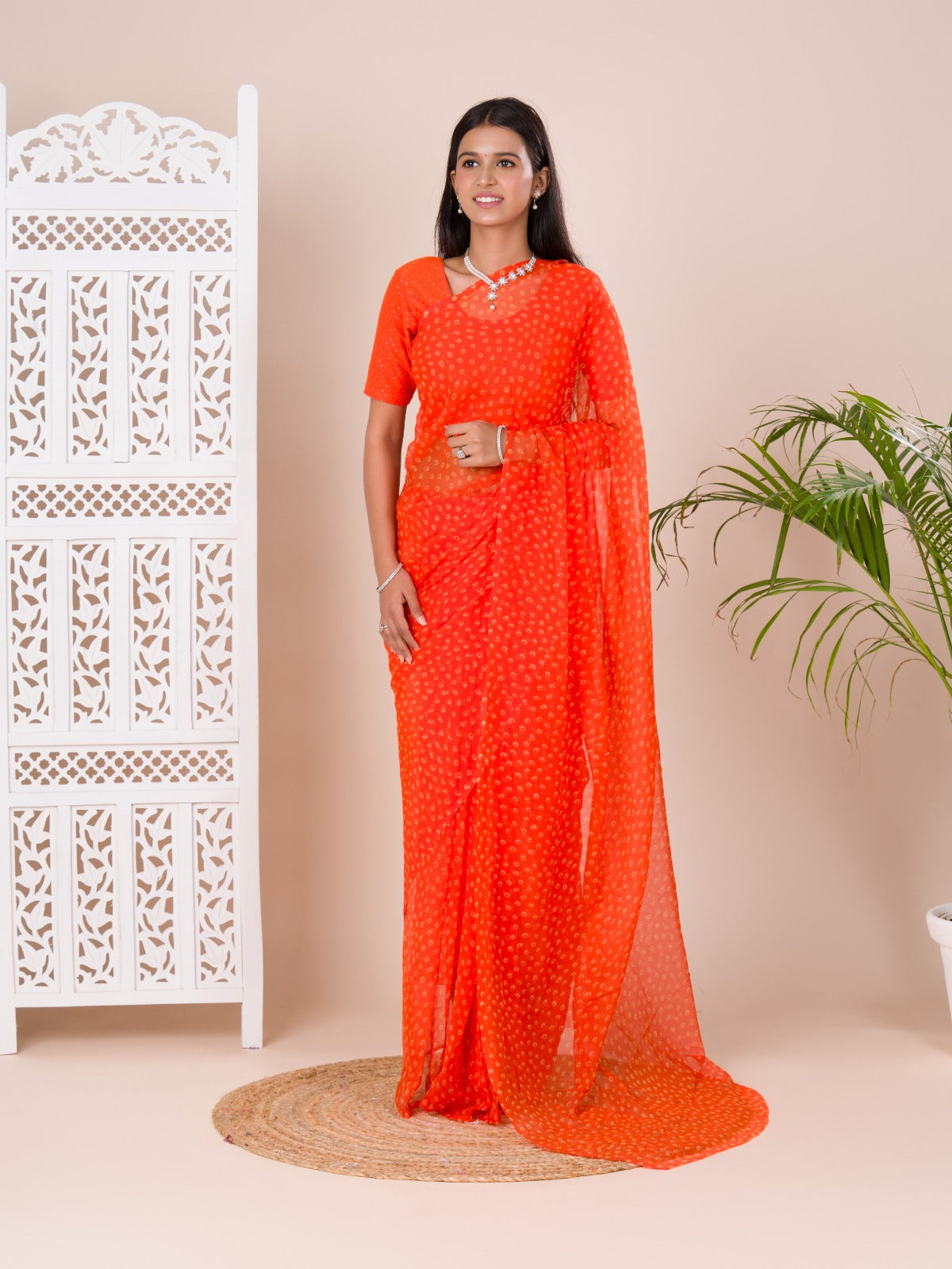 Tanmira Launch Chiffon Bandhani Light Weight Fabric Saree SUN