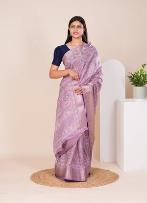 Cotton silk Ajrakh style Saree under 1000