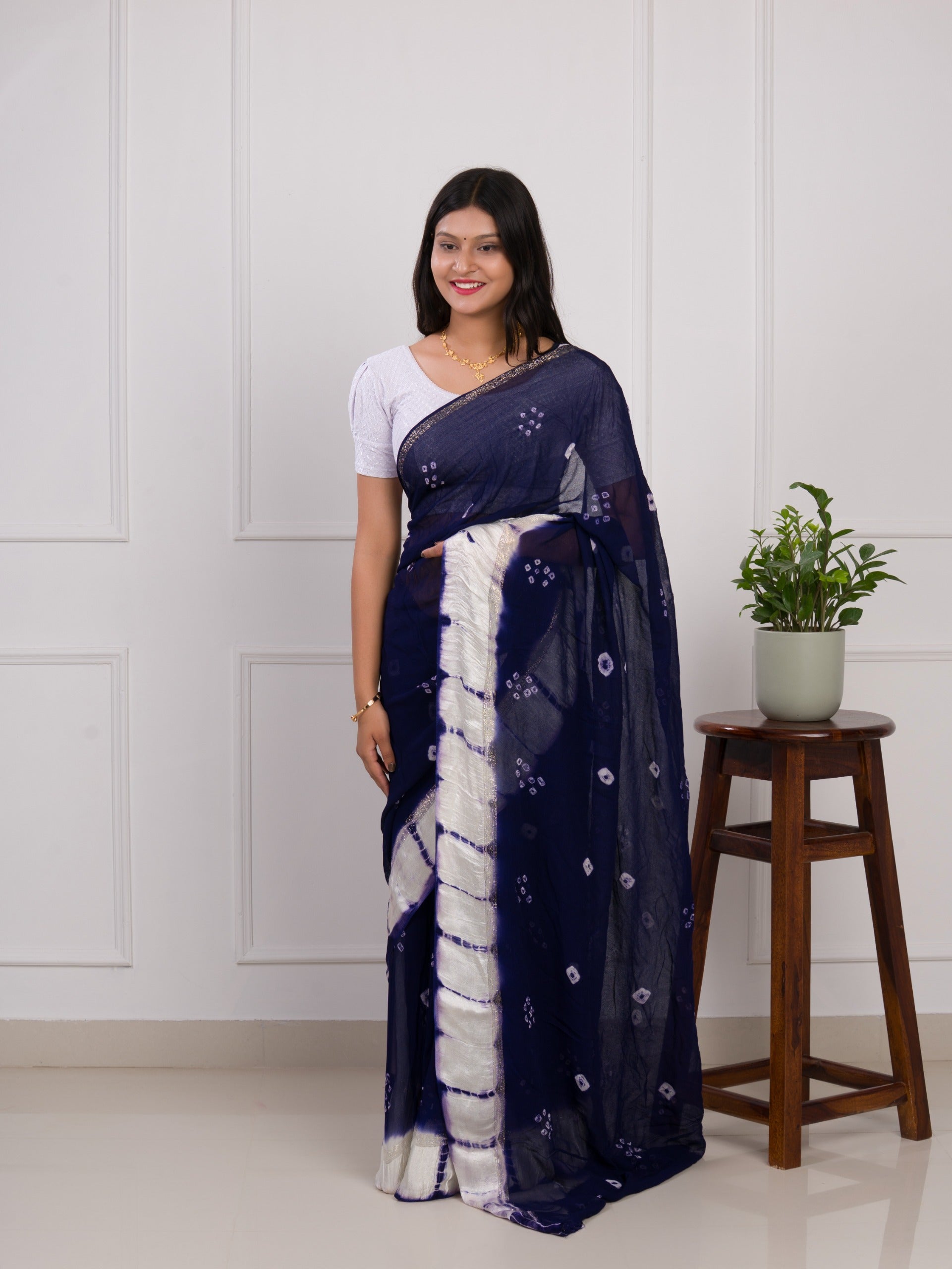 Tanmira New Pure Georgette Gulti Bandhej Satin Patta Border Saree  RTK