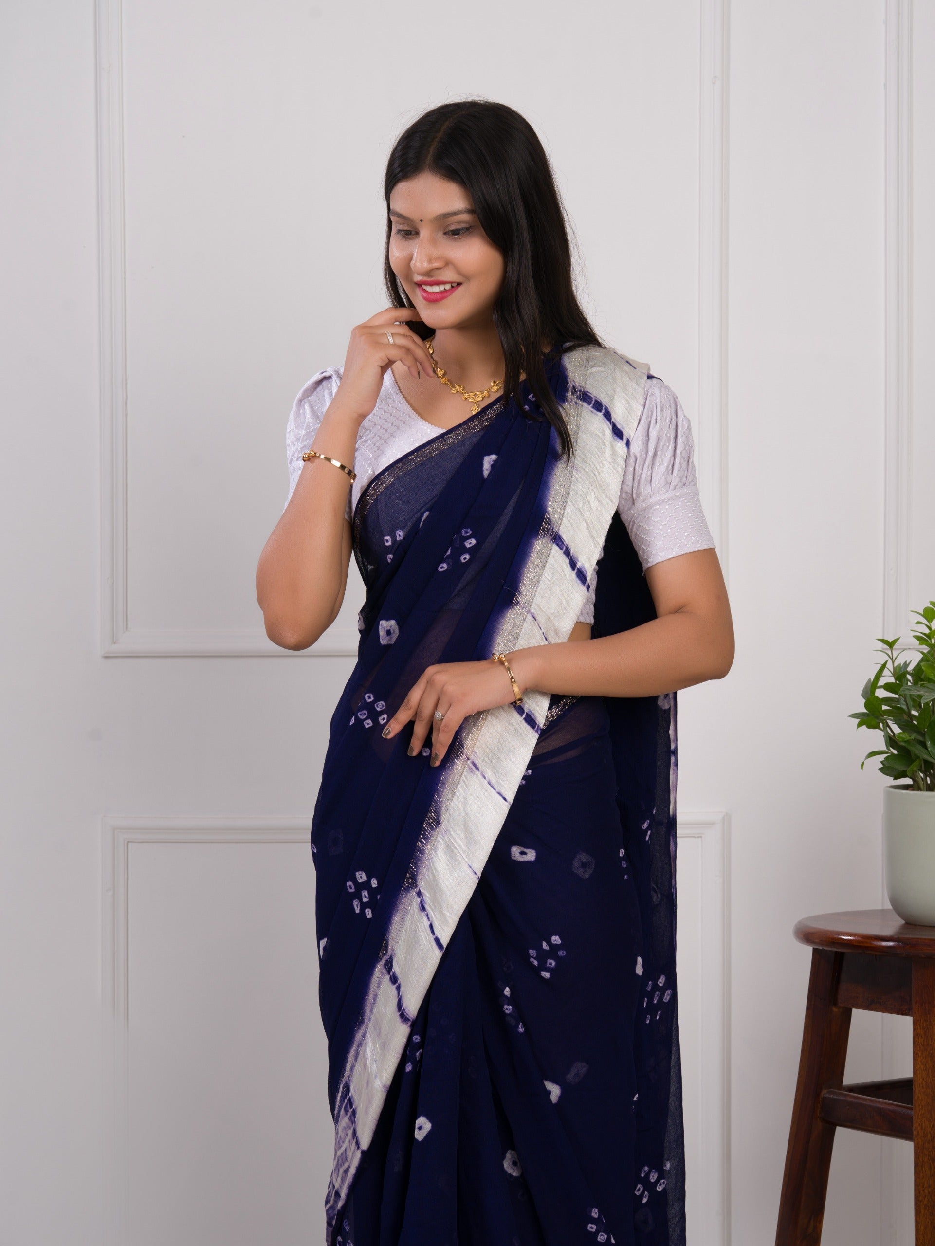 Tanmira New Pure Georgette Gulti Bandhej Satin Patta Border Saree  RTK