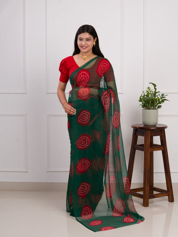 Tanmira Summer Special Rajasthani Royal Georgette Bandhani Sarees Bottle Green