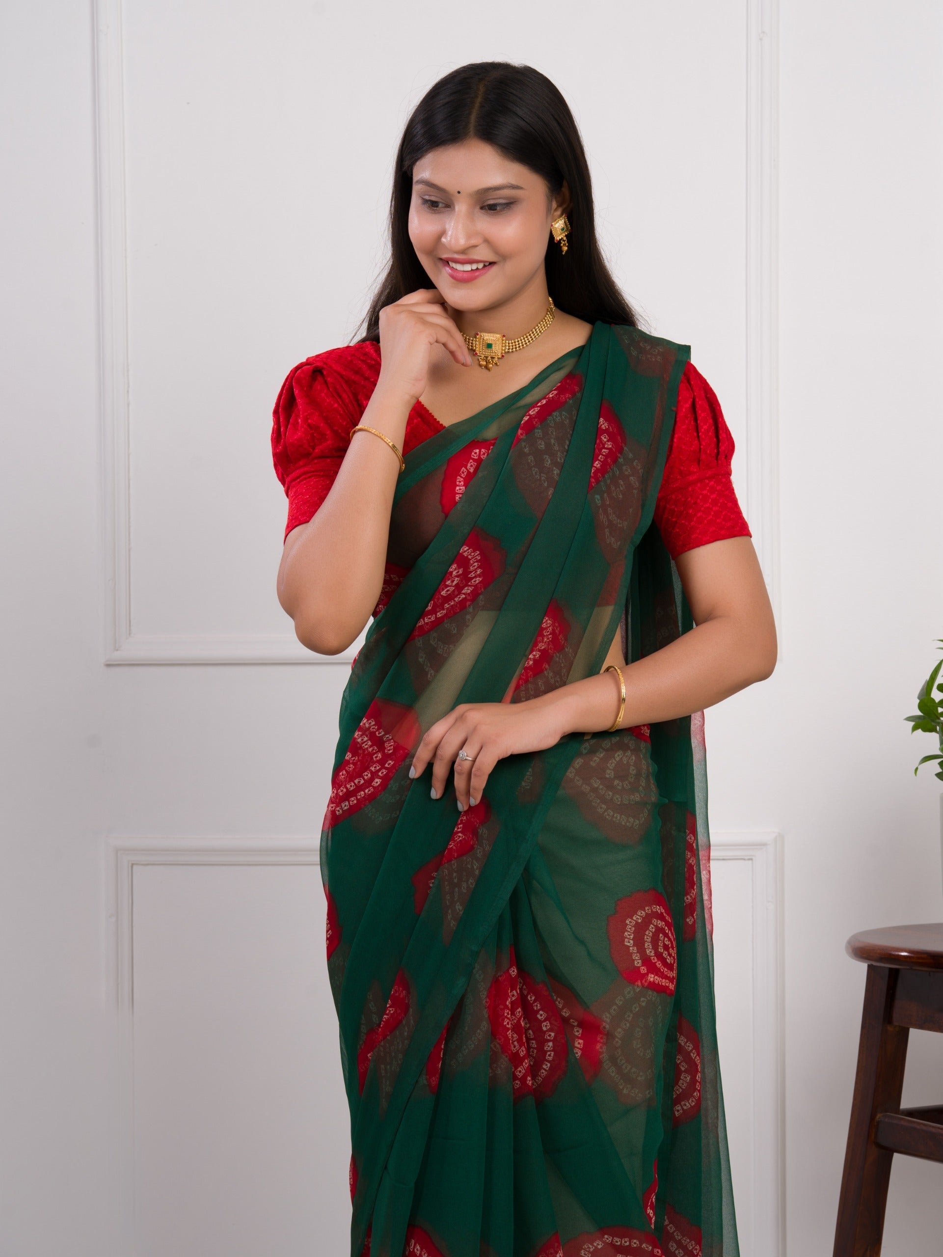 Tanmira Summer Special Rajasthani Royal Georgette Bandhani Sarees Bottle Green