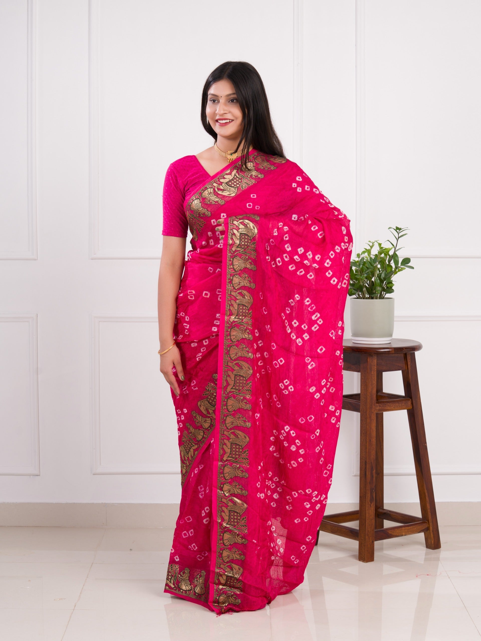 Tanmira New Handmade Bandhej Bandhani Viscos Silk Saree