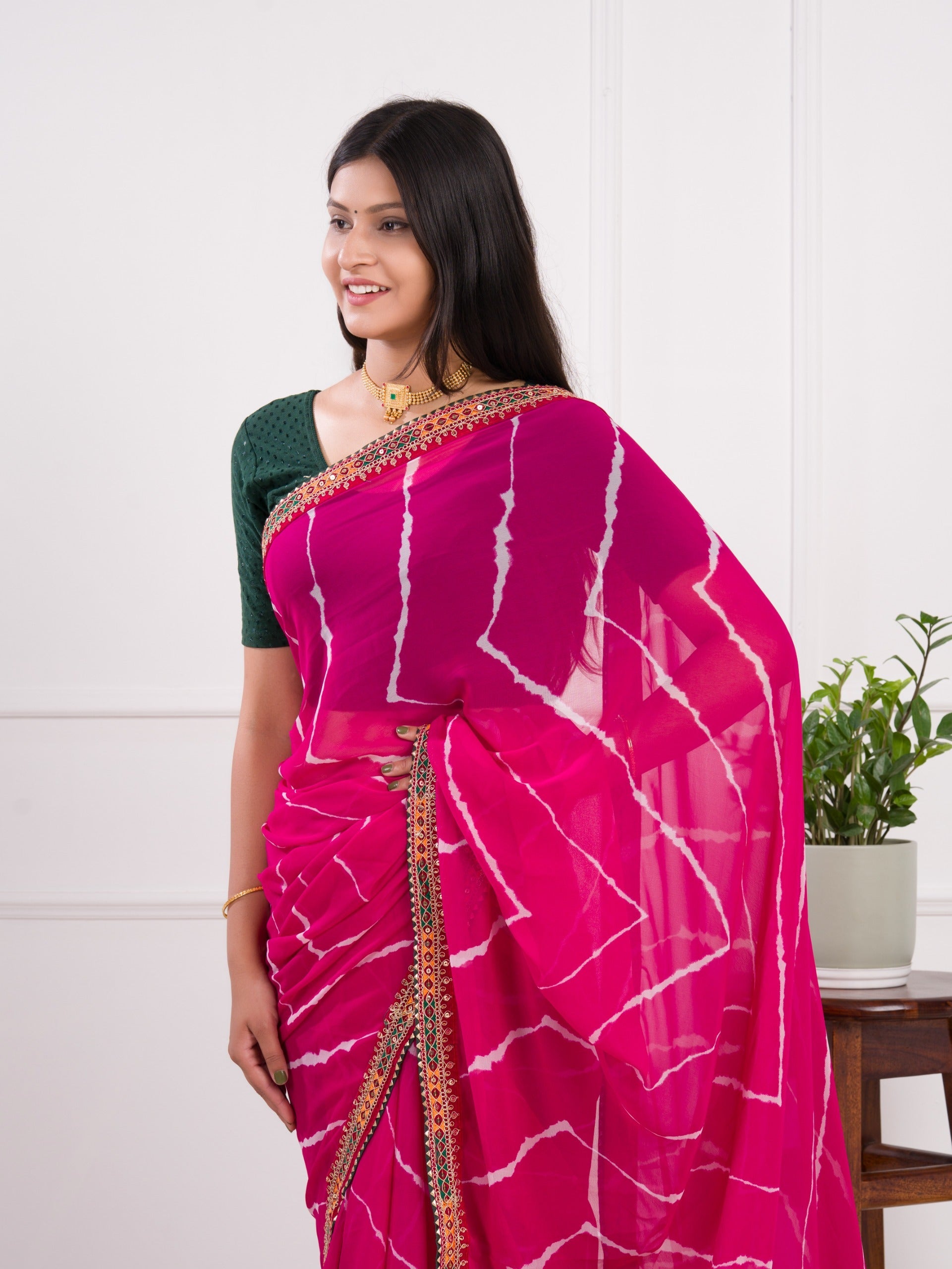 Leheriya style saree in pink colour 
