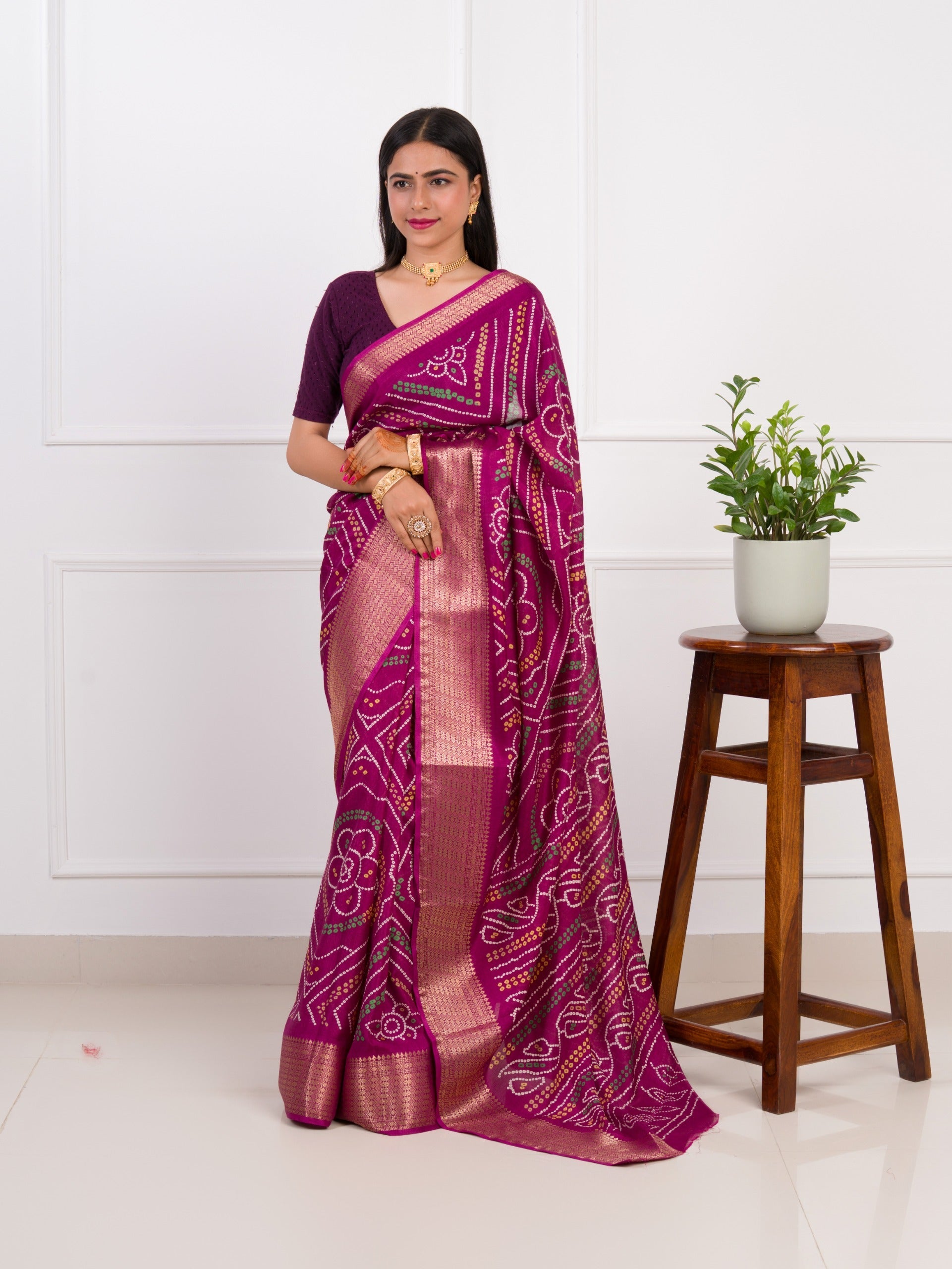 Tanmira New BeautifulCotton Silk Bandhani Style With Zari Border Work Saree  STL
