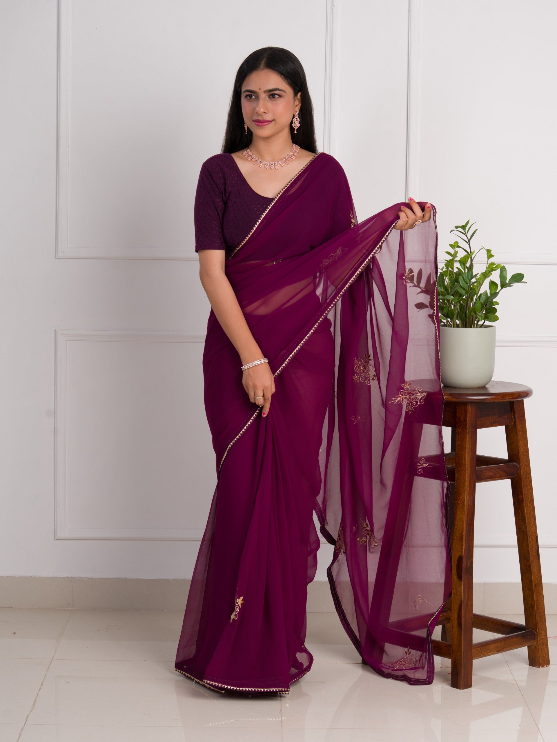 Tanmira New Chiffon Gotapatti Work Lightweight With Blouse Saree AMT