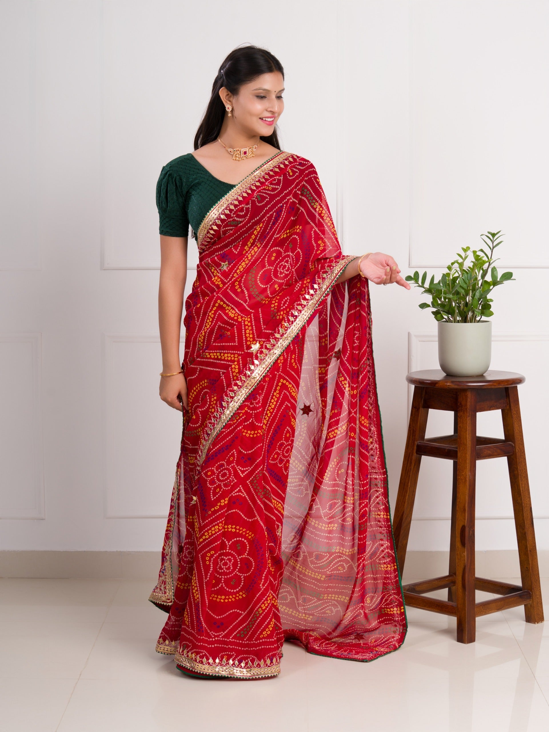 Tanmira Latest Pure Georgette Bandhani Gotapatti Work Saree  AMT