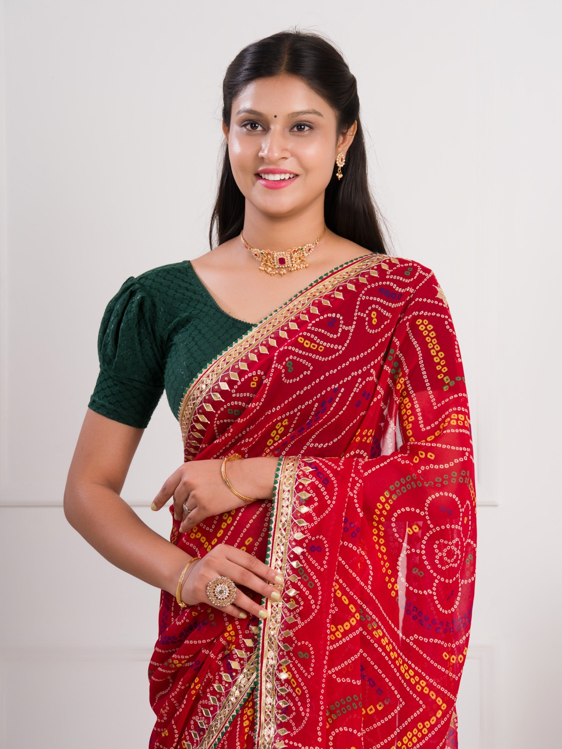 Tanmira Latest Pure Georgette Bandhani Gotapatti Work Saree  AMT