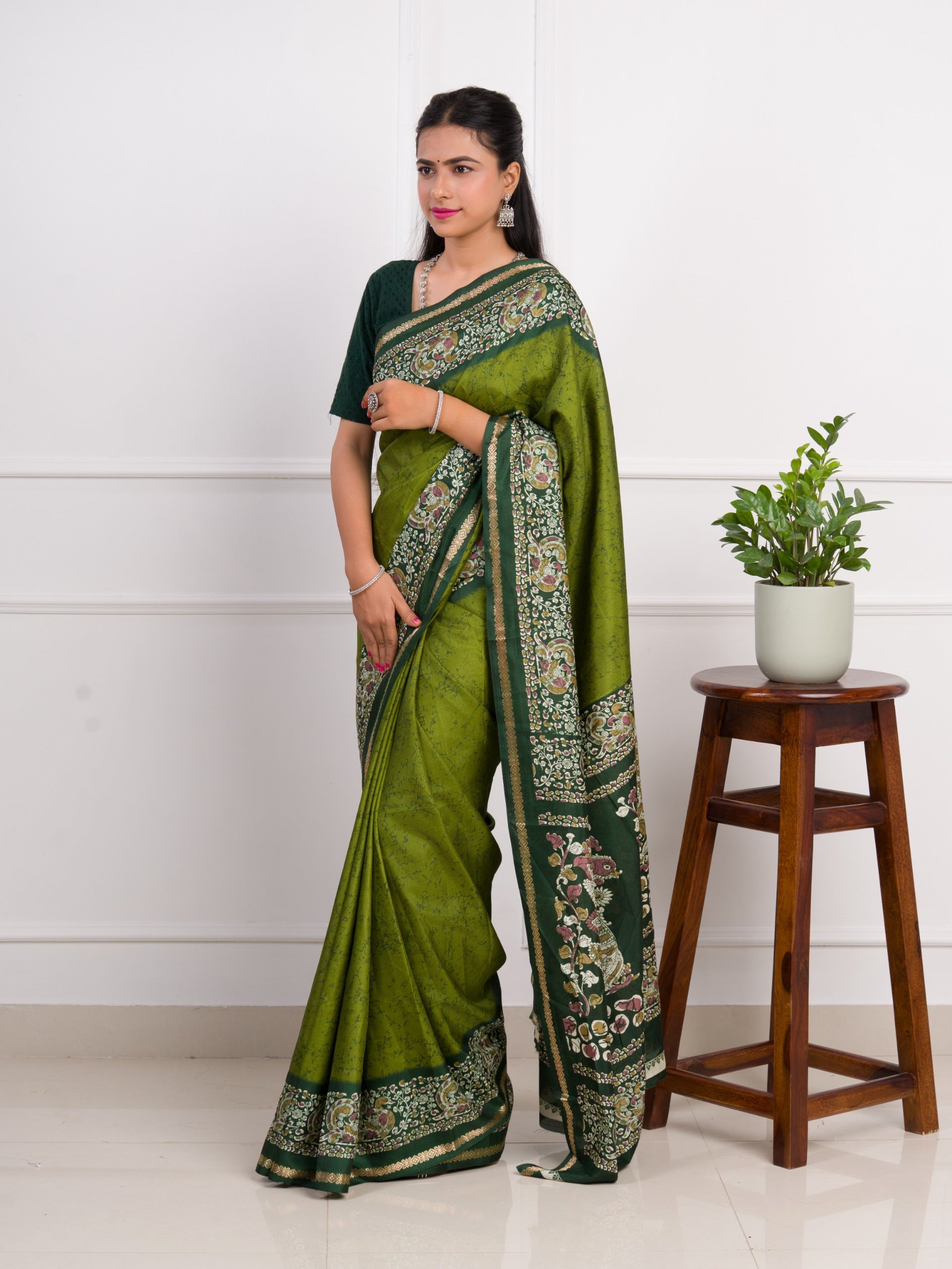 Tanmira New Dola Silk Printed Style With Zari Border Work Saree  VJT