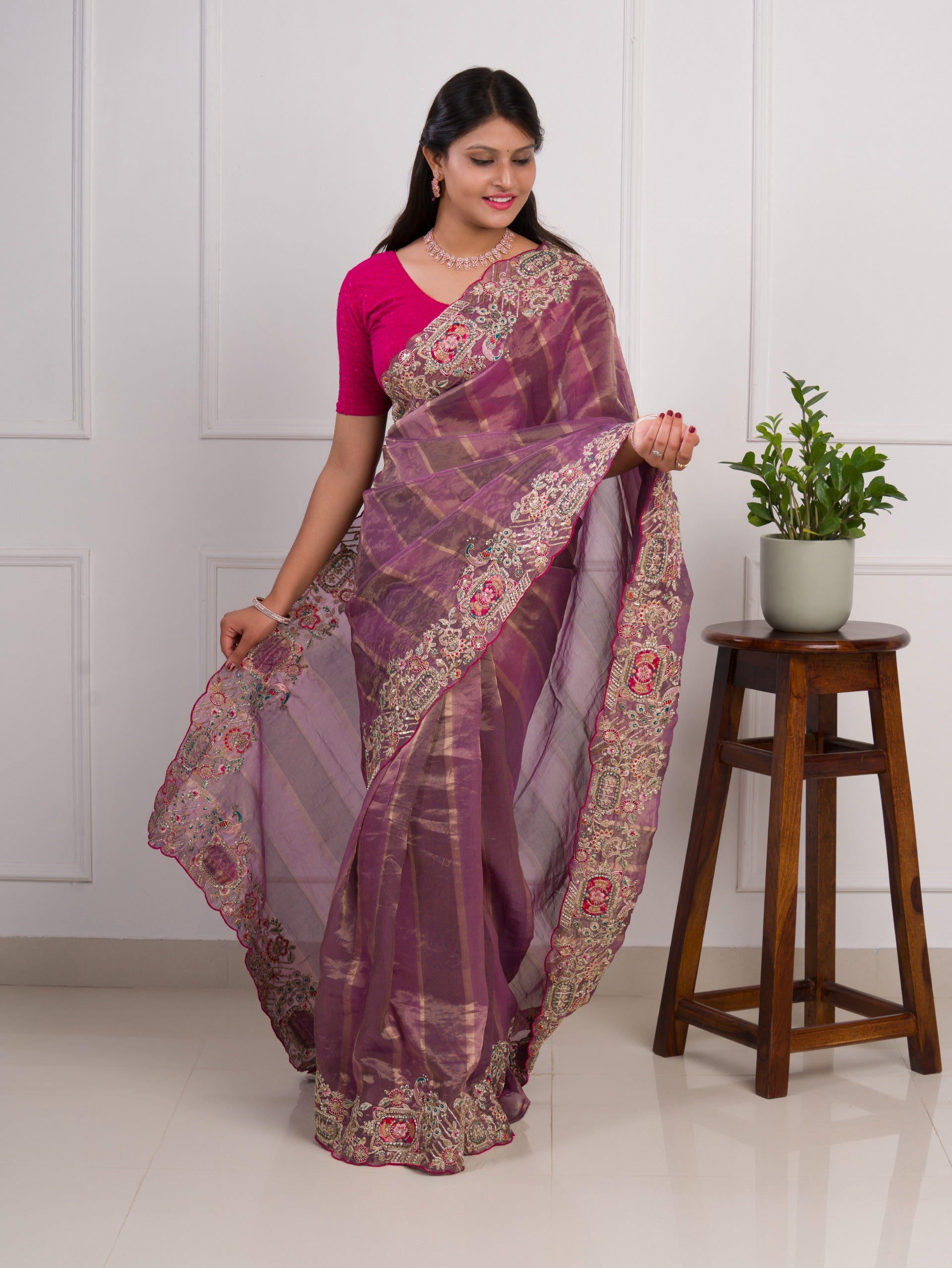 Tanmira Special Rich Purple Tissue Silk Saree with Thread Embroidery Work  PAL